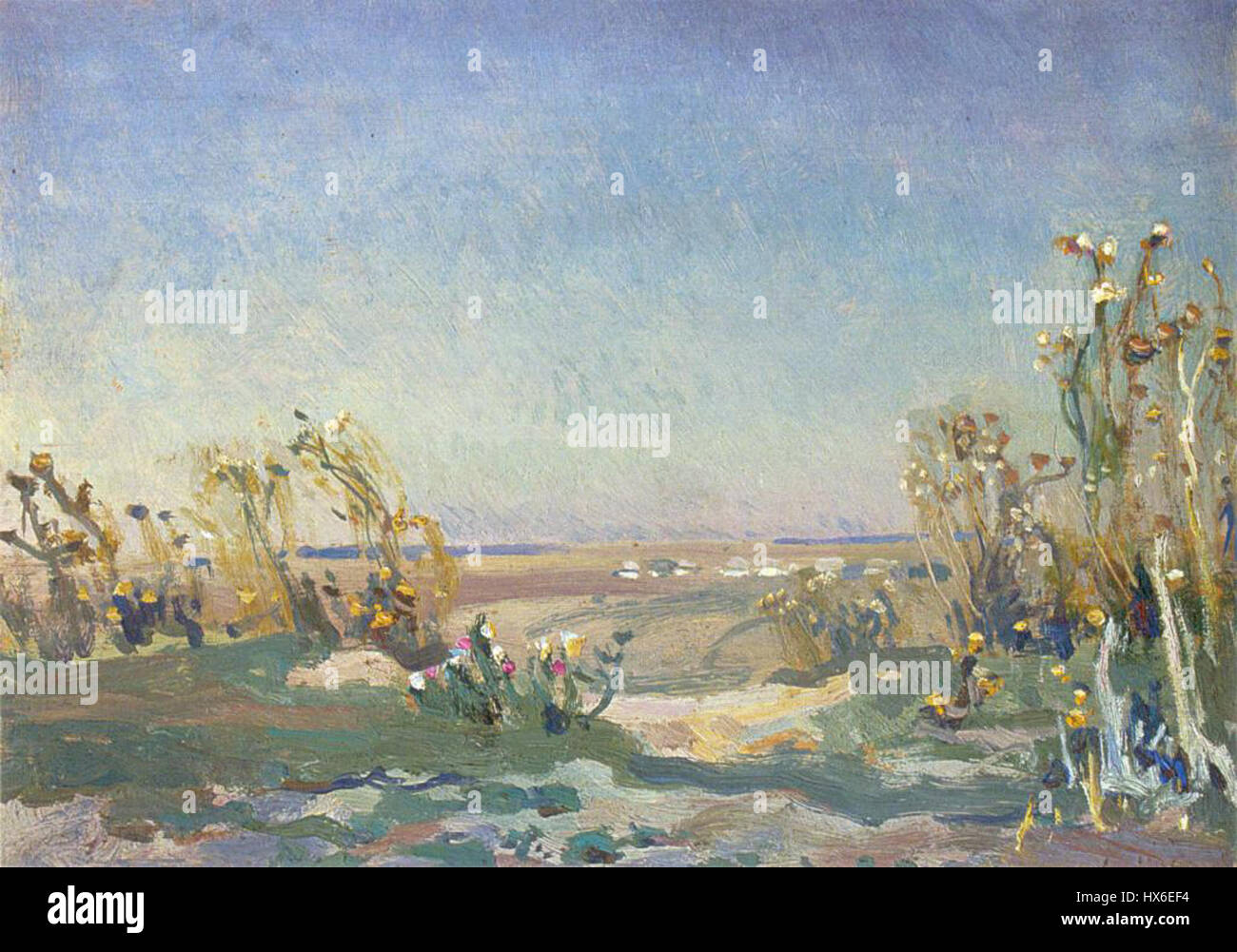 Stanisław Bodiaki fu una figura notevole nell'arte polacca, principalmente conosciuta per i suoi dipinti paesaggistici e storici. Le sue opere riflettono il romanticismo del XIX secolo, concentrandosi sull'identità nazionale polacca e sui temi storici. I paesaggi di Bodiaki catturano l'essenza della natura polacca, evocando spesso il patriottismo e la bellezza della campagna. Foto Stock