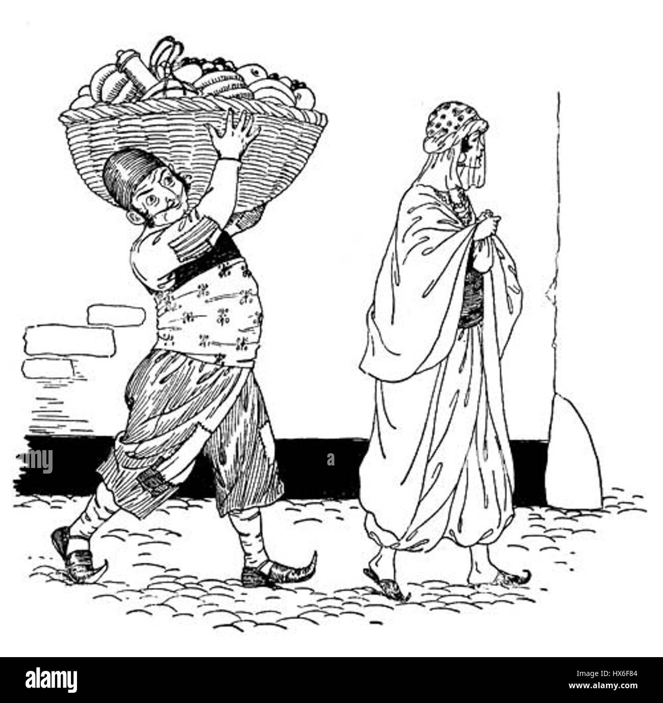 Le illustrazioni di "The Arabian Nights Entertainments" catturano gli elementi magici e fantastici degli antichi racconti mediorientali. Queste immagini riflettono la grandezza e il misticismo delle storie, portando personaggi e scene in vita attraverso l'arte intricata. Foto Stock