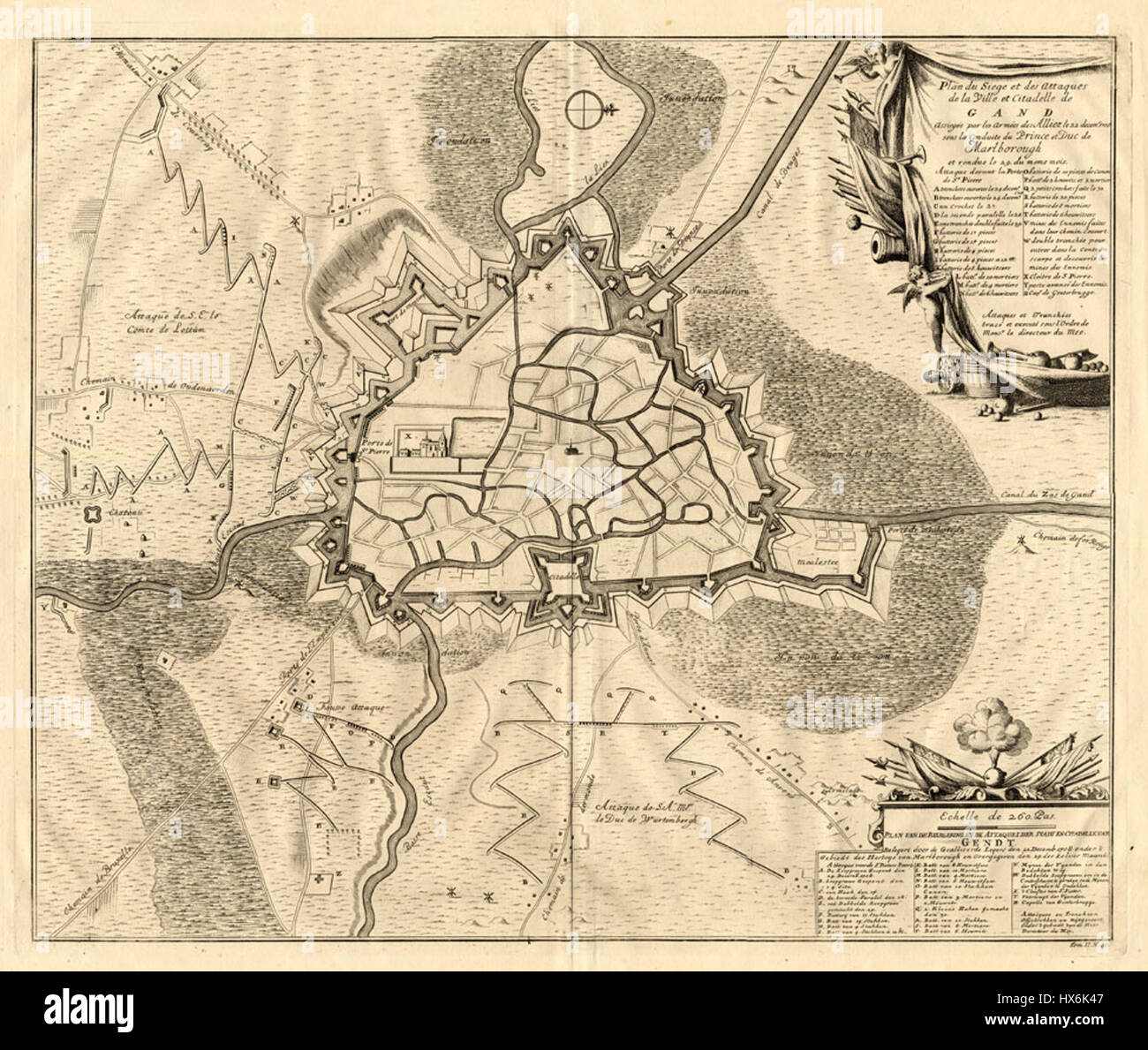 Mappa di Gand da Dumont,1729 Foto Stock
