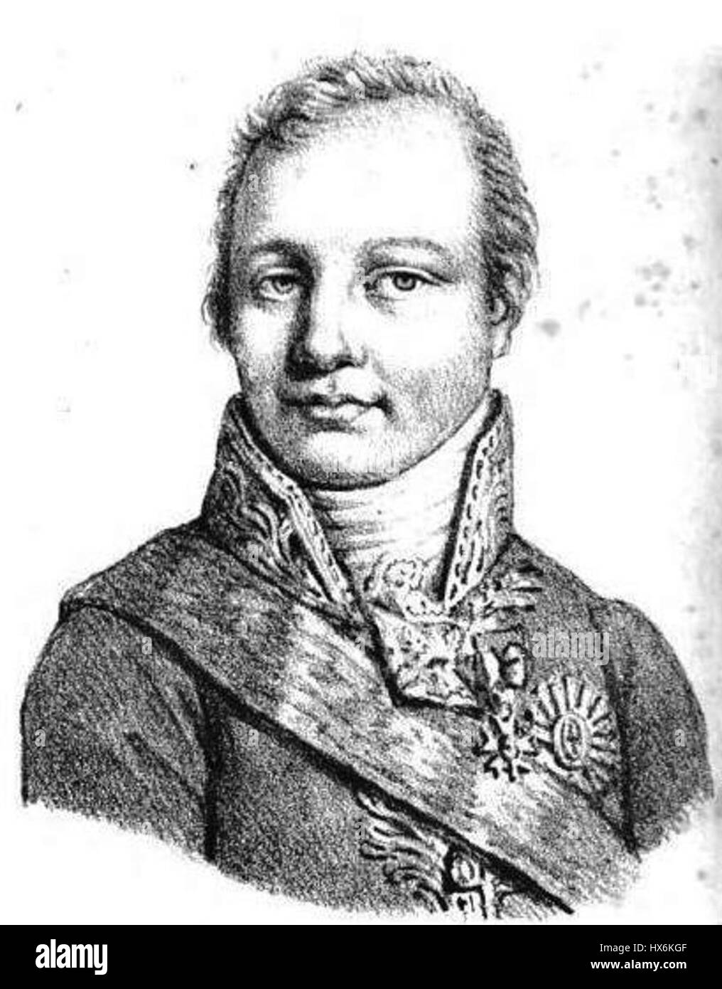 Jean Pierre Bachasson, conte di Montalivet, un importante politico francese durante l'era napoleonica, giocò un ruolo chiave nell'amministrazione sotto Napoleone. Il ritratto cattura il suo status influente nella politica francese. Foto Stock