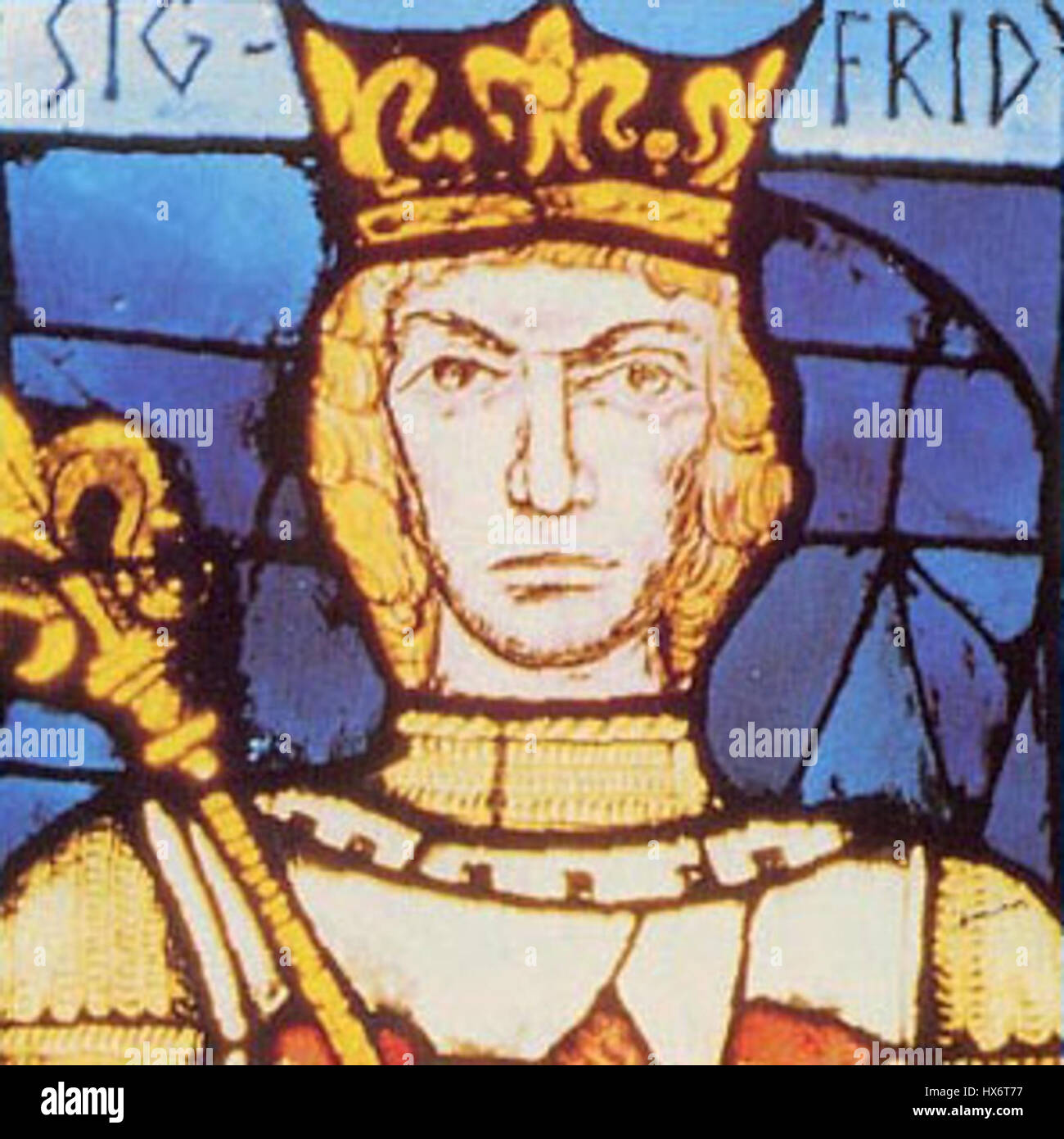 Sigfrido i di Lussemburgo fu un nobile e il primo conte di Lussemburgo, riconosciuto come una figura chiave nella storia medievale della regione. È accreditato di aver stabilito la fondazione della dinastia lussemburghese nel X secolo, influenzando lo sviluppo della politica e della cultura della regione. Foto Stock