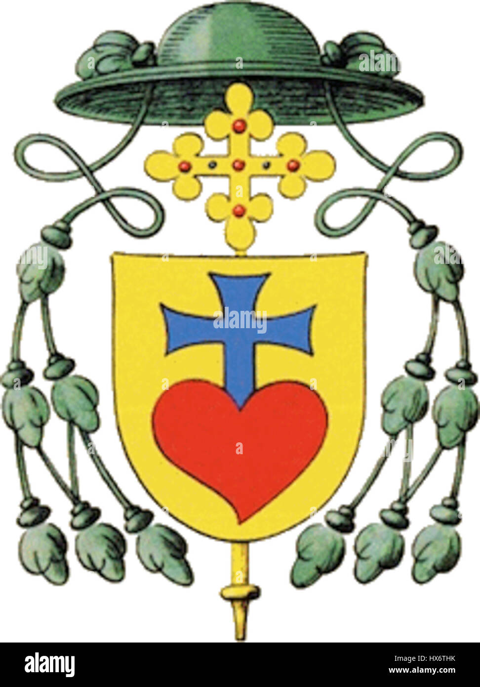 Lo stemma del vescovo Nicolas Steno, progettato nel 1677, riflette il suo status nobile e la sua posizione ecclesiastica all'interno della chiesa. È un simbolo araldico che indica il suo rango e il suo ruolo nella vita religiosa e politica. Foto Stock