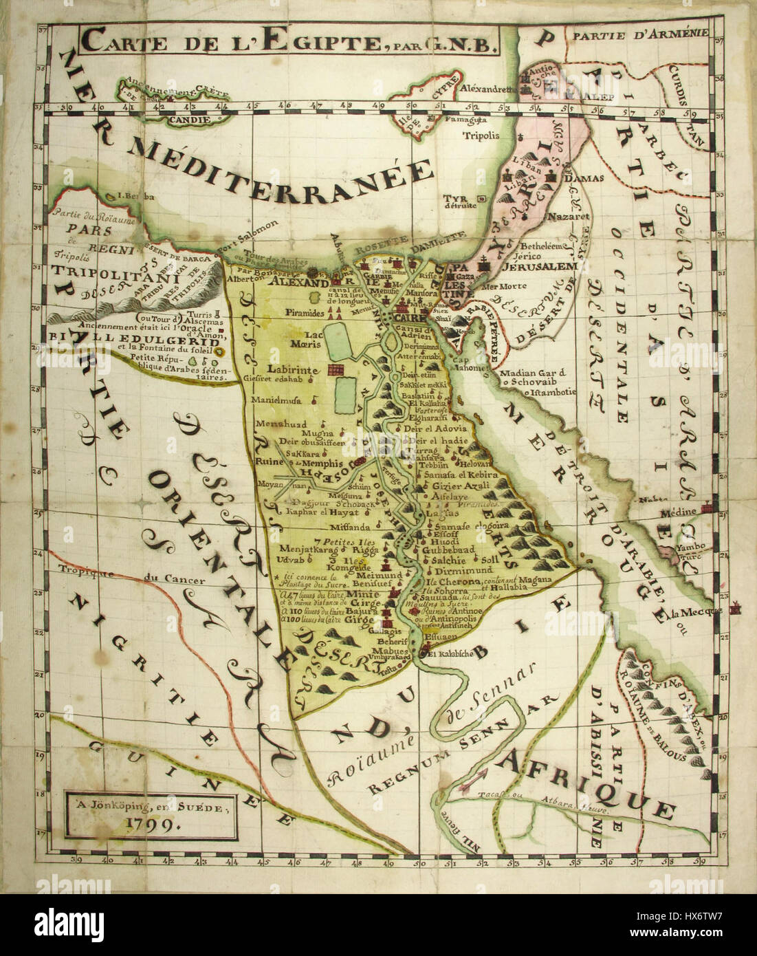 La Mappa Tandefelt dell'Egitto del 1335 offre una vista cartografica storica dell'Egitto. La mappa evidenzia le principali caratteristiche geografiche e gli insediamenti, fornendo informazioni sull'uso della terra e sui confini politici dell'Egitto durante il periodo medievale, mostrando tecniche medievali di creazione delle mappe. Foto Stock