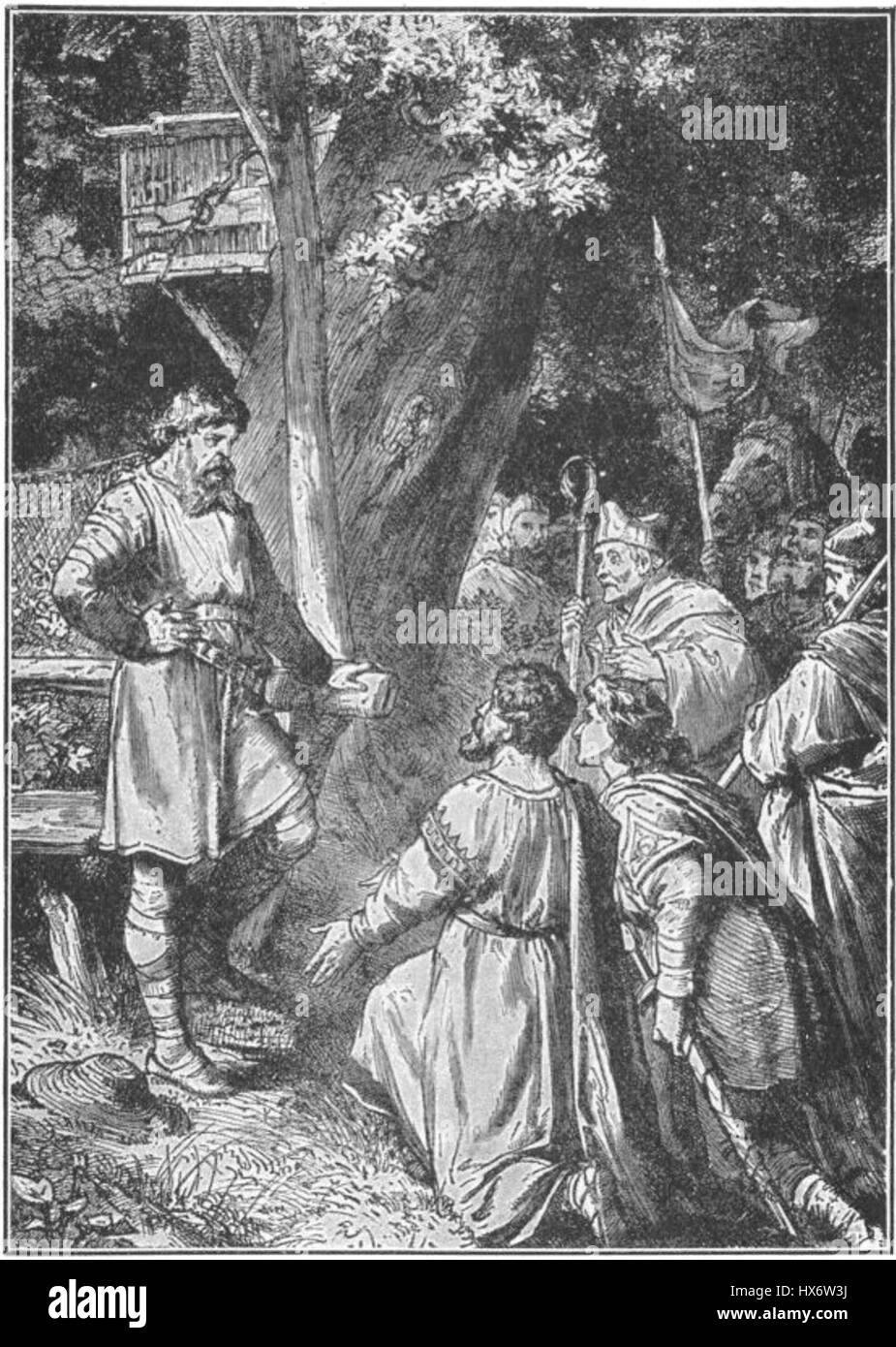 In questa opera d'arte storica, la corona di Germania viene offerta a Enrico il Fowler, segnando un momento chiave nella sua ascesa al trono. La scena cattura la transizione significativa nella storia tedesca e l'inizio della dinastia ottoniana. Foto Stock In questa opera d'arte storica, la corona di Germania viene offerta a Enrico il Fowler, segnando un momento chiave nella sua ascesa al trono. La scena cattura la transizione significativa nella storia tedesca e l'inizio della dinastia ottoniana. Foto Stock