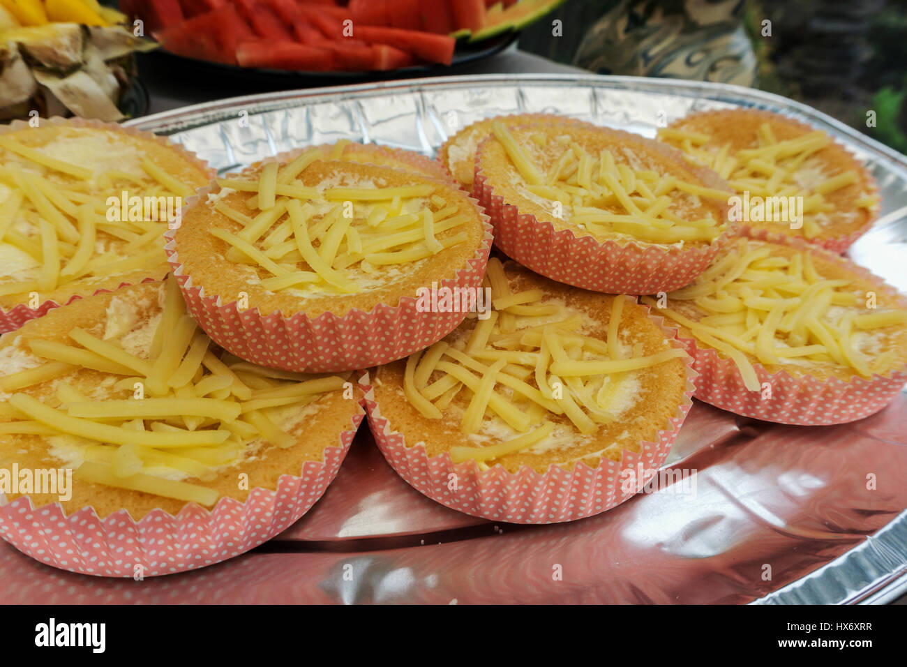 Parte i cibi dolci con il formaggio sulla parte superiore Foto Stock