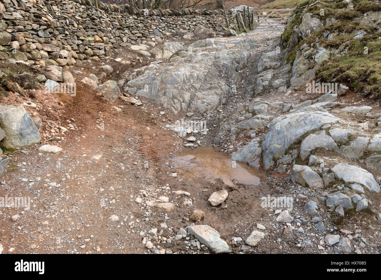 Erosione sul Tilberthwaite per Langdale Bridleway Foto Stock