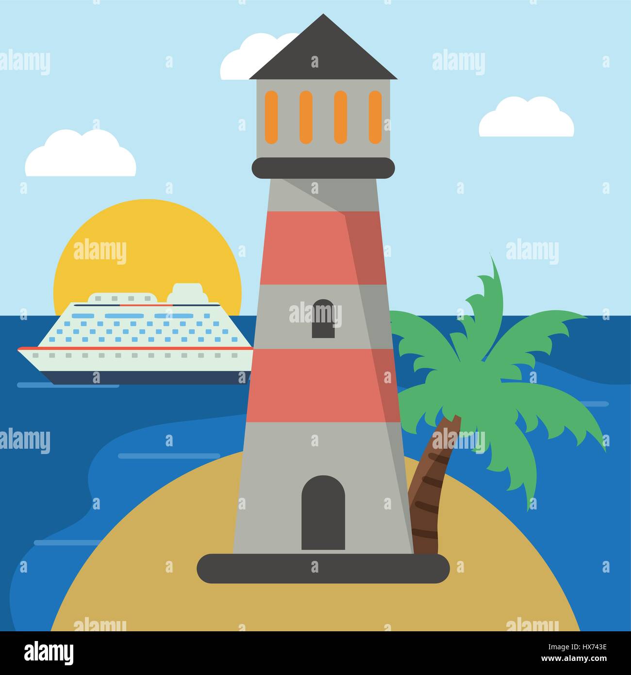 Crociera lighthouse beach sun Illustrazione Vettoriale