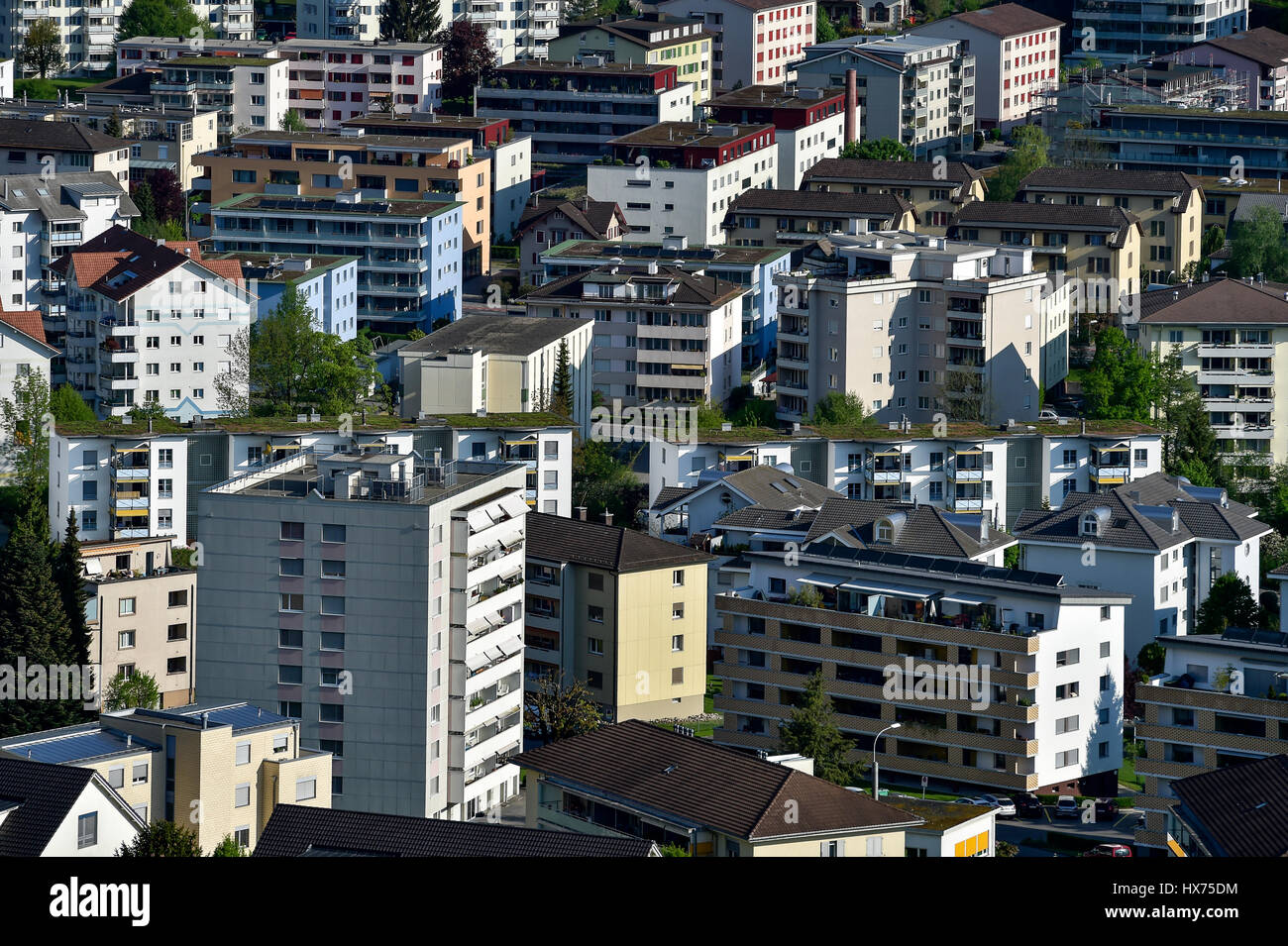 Densamente abitato con grattacieli, overbuilding, Kriens, Svizzera Foto Stock