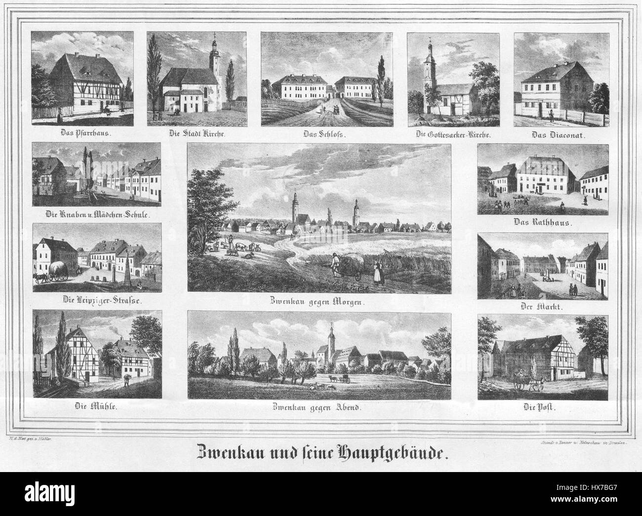 "Zwenkau 1840" è una mappa dell'inizio del XIX secolo che mostra la città di Zwenkau, in Germania, con caratteristiche geografiche e infrastrutture dettagliate di quel periodo. Foto Stock