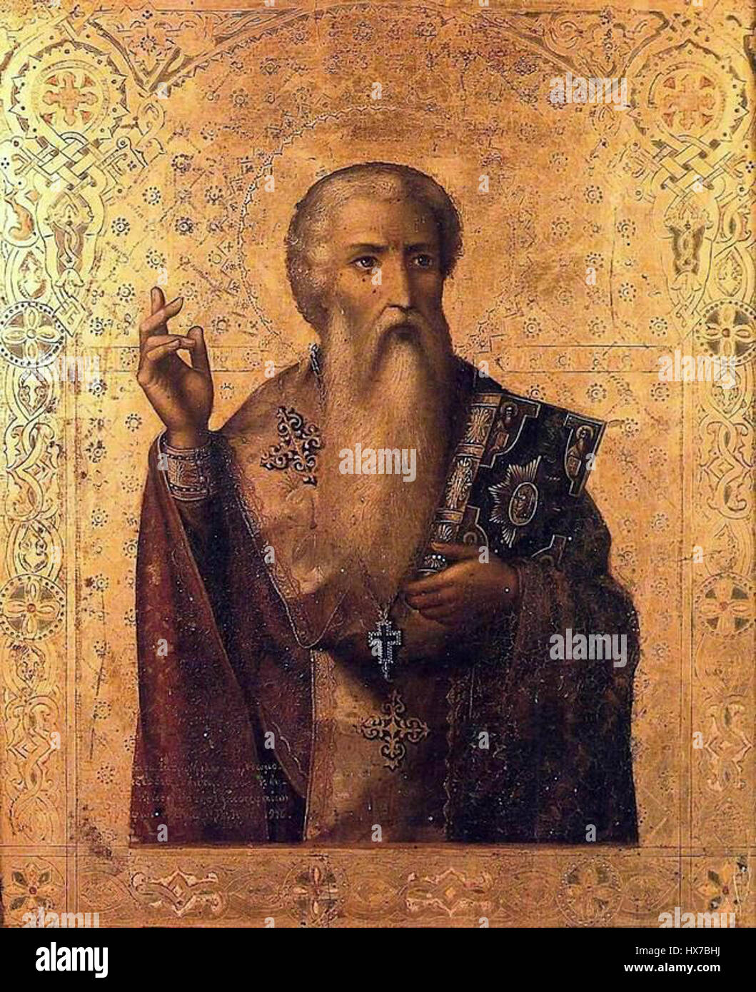 Questo titolo si riferisce a un oggetto o concetto specifico, probabilmente correlato a un simbolo religioso o culturale. "C38Dcone de SC3A3o Tiago" potrebbe coinvolgere il culto di San Giacomo (Santiago), forse legato all'iconografia religiosa o a un particolare manufatto. San Giacomo è una figura di spicco nella tradizione cristiana, nota per il suo pellegrinaggio e i simboli associati. Foto Stock