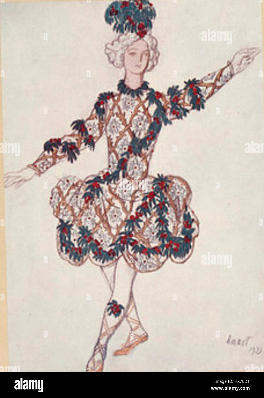 "La bella addormentata" di Léon Bakst è un costume di balletto creato per una performance del XX secolo. Il lavoro dimostra il caratteristico uso audace di Bakst del colore e dei motivi intricati, esaltando la fantasia e la magia della fiaba. Foto Stock