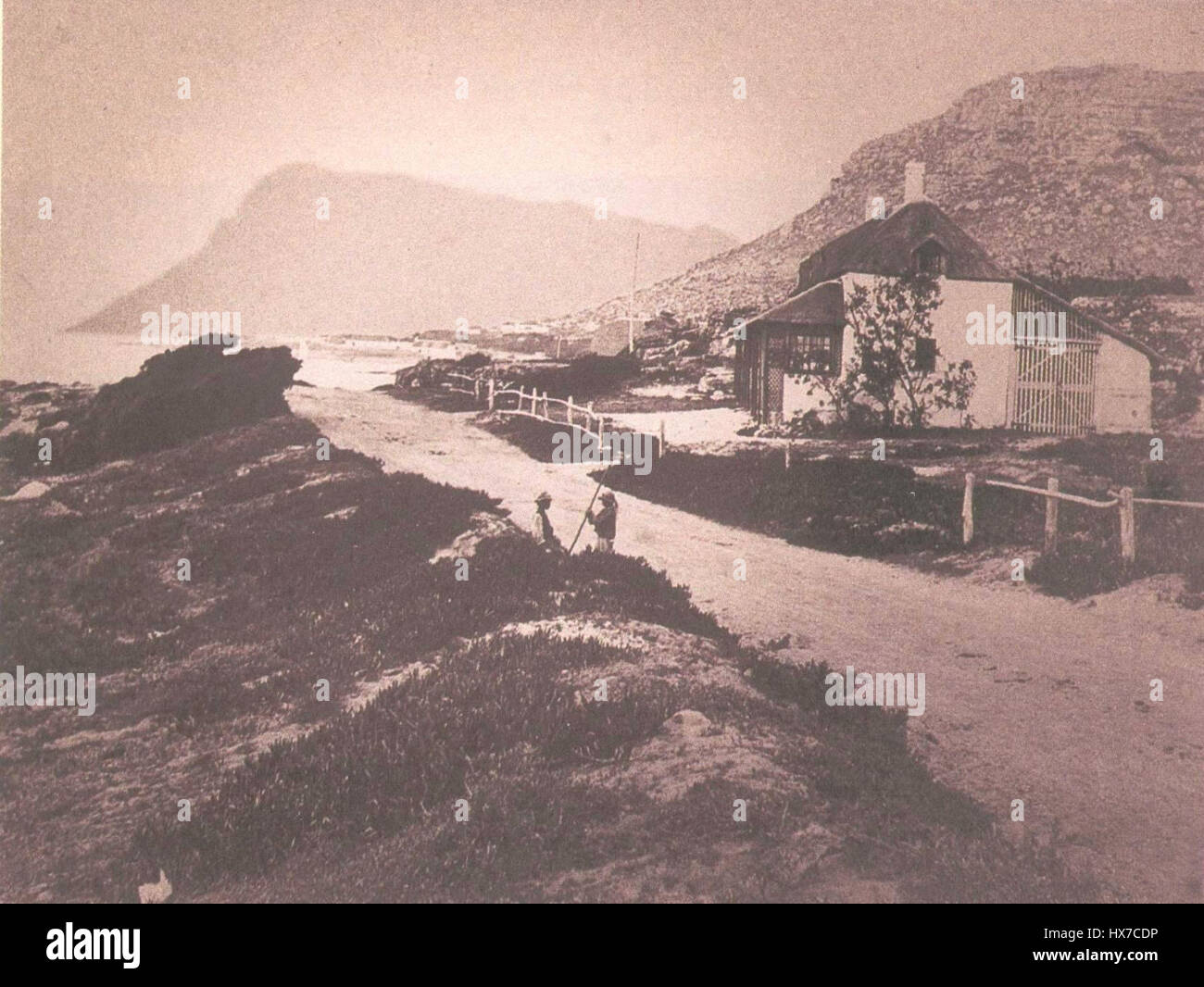 Strada principale e Beaufort Cottage in Kalk Bay Cape Town 1880 Foto Stock