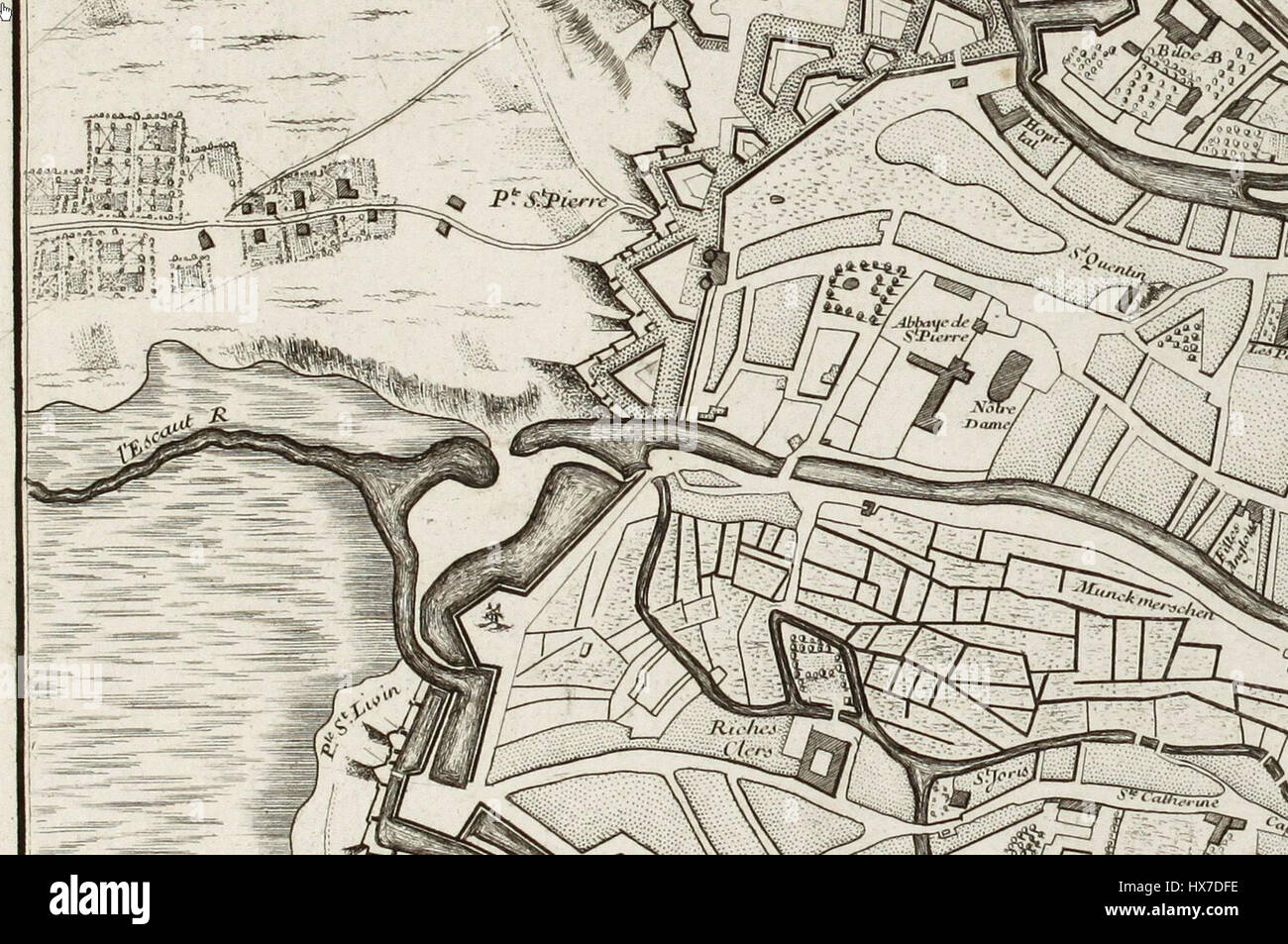 Mappa di Gand da Georges Louis Le Rouge, dettaglio (5) Foto Stock