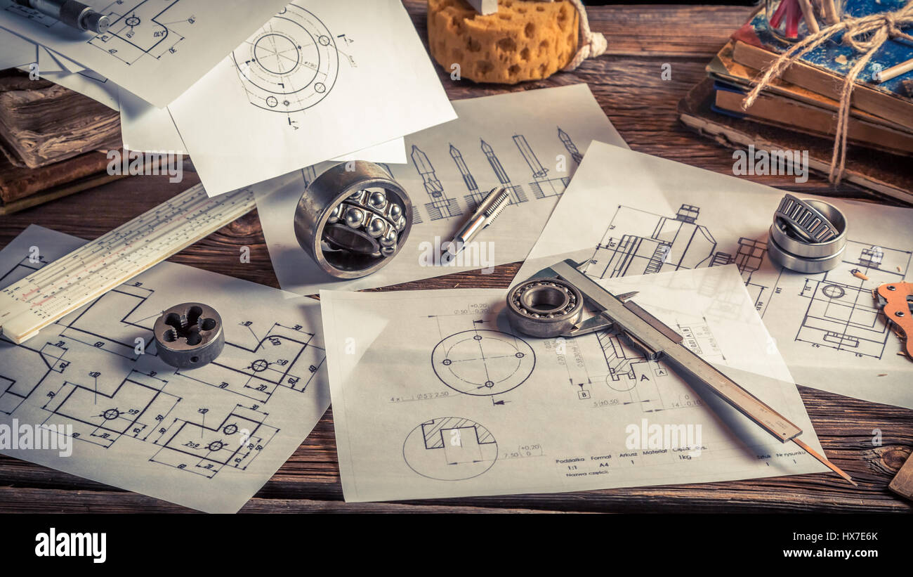 Disegnare diagrammi di meccanica come concetto di istruzione Foto Stock