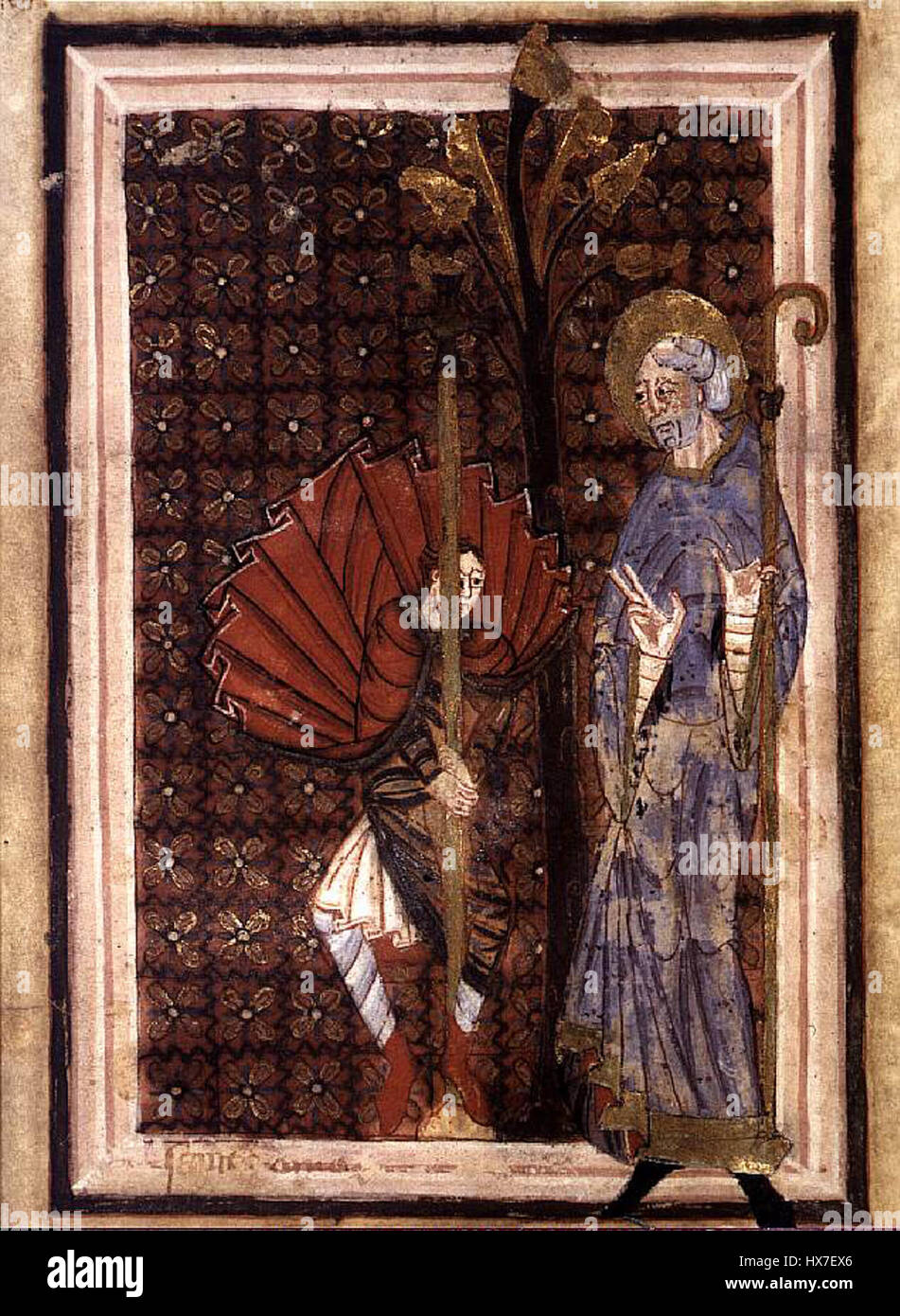 "Omer fait planter une croix à Journy" è un evento storico, in cui il personaggio Omer è raffigurato piantando una croce nel villaggio di Journy, probabilmente in un contesto religioso o commemorativo. Questo evento simboleggia la devozione, la fede e le pratiche storiche di marcatura di monumenti religiosi o siti significativi. Foto Stock