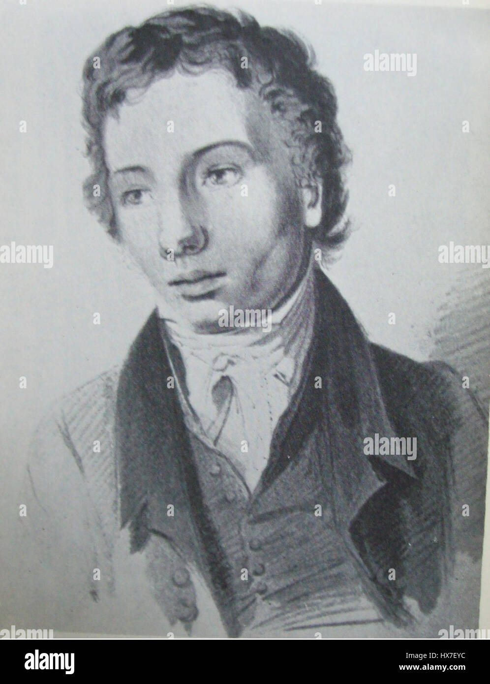 Tom Keats, fratello del poeta inglese John Keats, in uno schizzo in bianco e nero di Joseph Severn, un artista inglese, circa 1820. Foto Stock