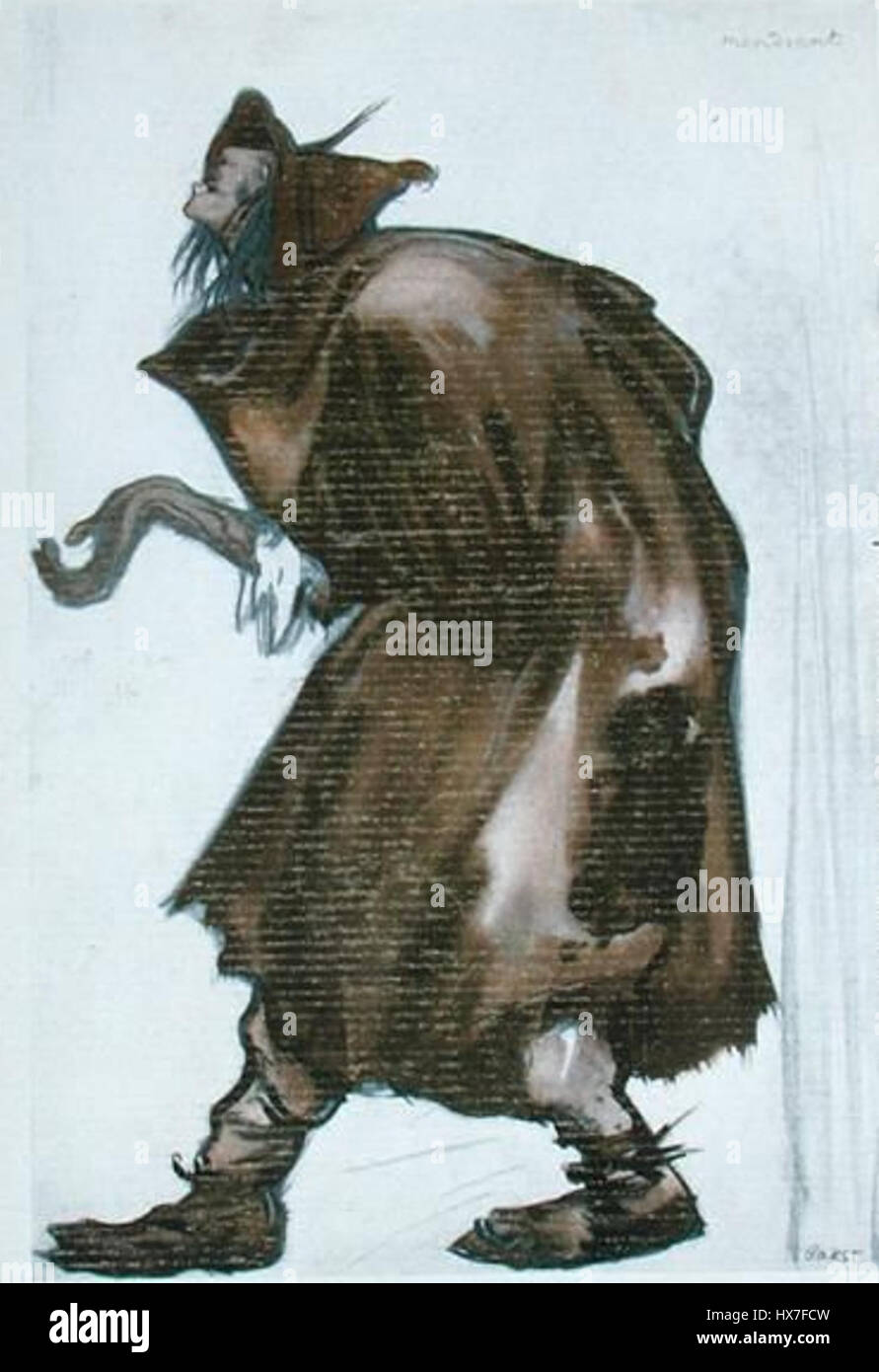 «Mendiant from Parade» di Léon Bakst è un costume del famoso balletto «Parade» (1917). Il design raffigura un personaggio mendicante, che mostra lo stile distintivo di Bakst, mescolando colori vivaci con un tocco teatrale. Foto Stock