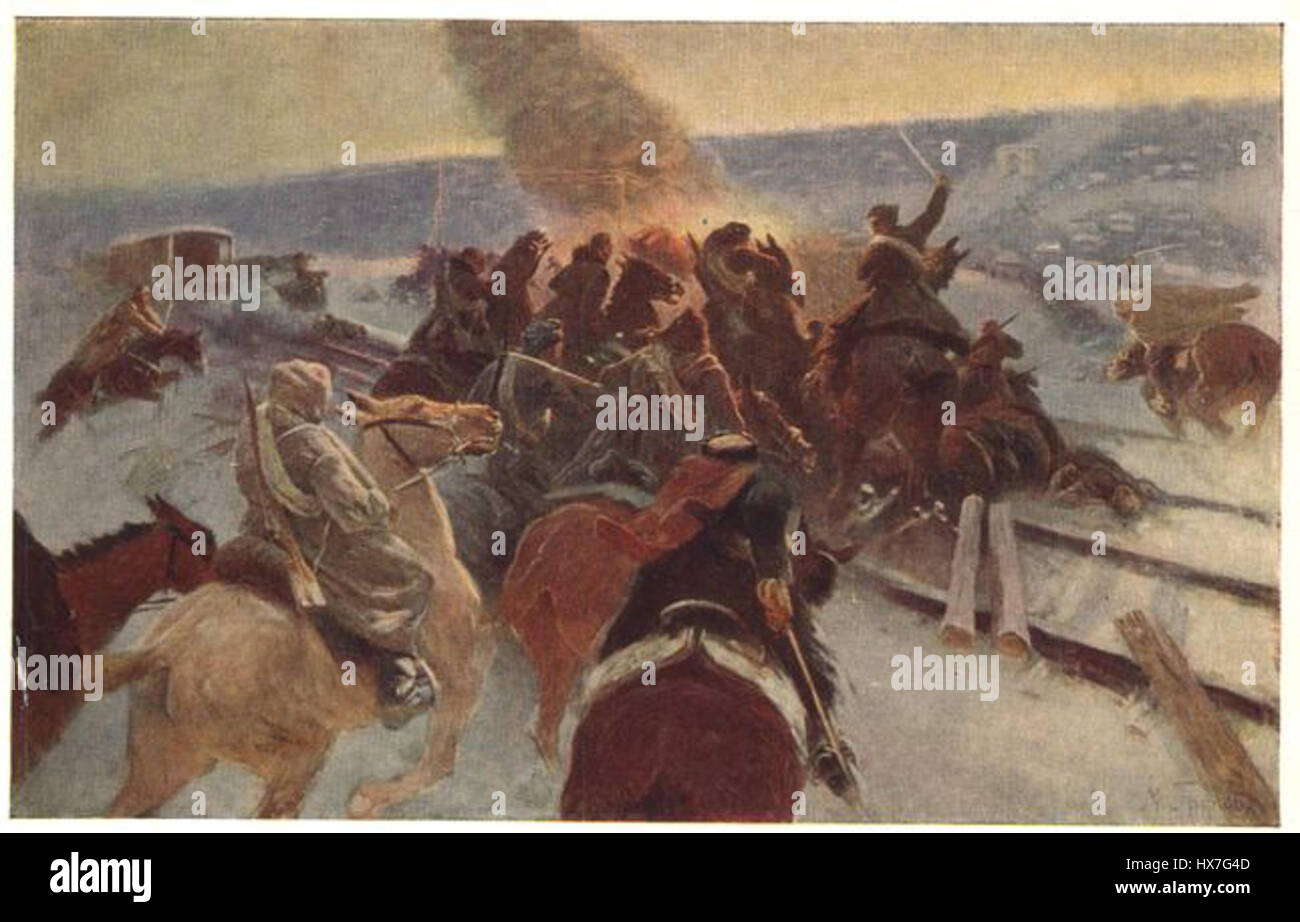 Mitrophan Grekov era un pittore sovietico noto per le sue raffigurazioni di scene militari e battaglie storiche. Le sue opere si concentrarono sulla storia sovietica, in particolare la guerra civile russa e l'Armata Rossa, catturando l'eroismo e le lotte dei soldati. Foto Stock