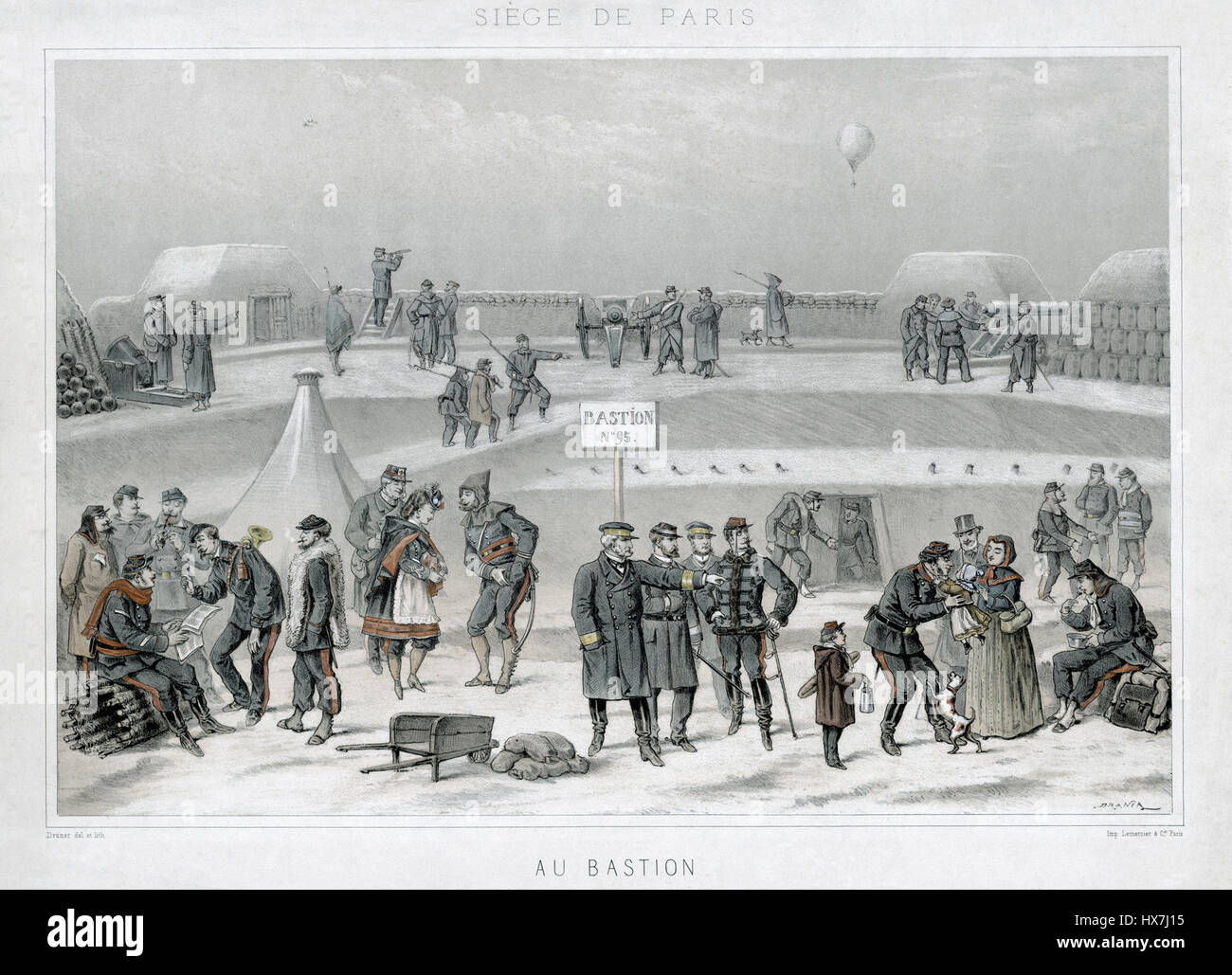 L'opera d'arte 'Siège de Paris. Au Bastion (2)' ritrae l'assedio di Parigi, un evento significativo durante la guerra franco-prussiana nel 1870-1871, illustrando il conflitto militare e i suoi effetti sulla città. Foto Stock