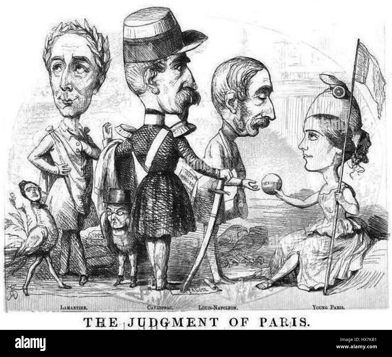 Il dipinto "il giudizio di Parigi" (1848) raffigura il famoso mito greco in cui Parigi deve scegliere la dea più bella, che conduce alla guerra di Troia. L'opera riflette le tradizioni mitologiche e allegoriche dell'arte europea del XIX secolo. Foto Stock