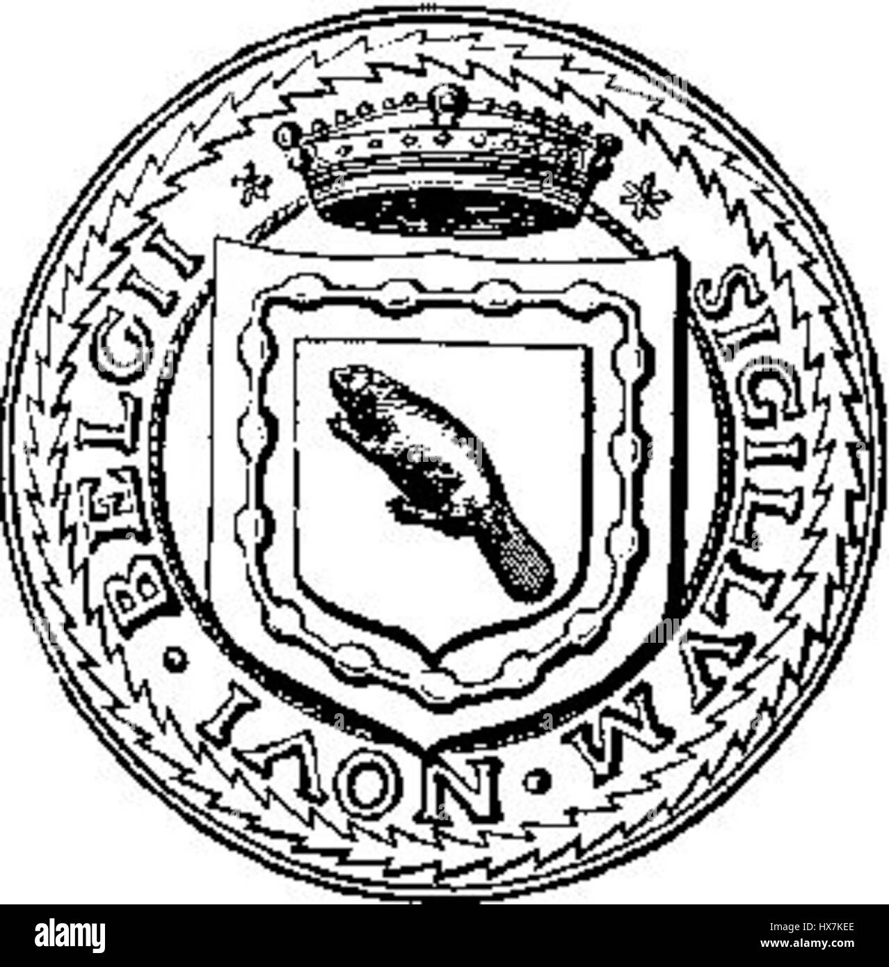Il sigillo dei nuovi Paesi Bassi era l'emblema usato durante il XVII secolo dalla colonia olandese in Nord America. Rappresenta la prima presenza olandese nella regione e simboleggia il commercio e l'esplorazione. Foto Stock