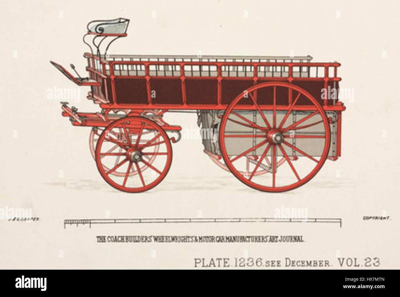 "Waggon" del 1903 circa raffigura una carrozza trainata da cavalli in uno stile dettagliato e realistico, caratteristico dell'arte dei primi anni del XX secolo. Il dipinto cattura la semplicità e la funzionalità del trasporto durante quell'epoca. Foto Stock