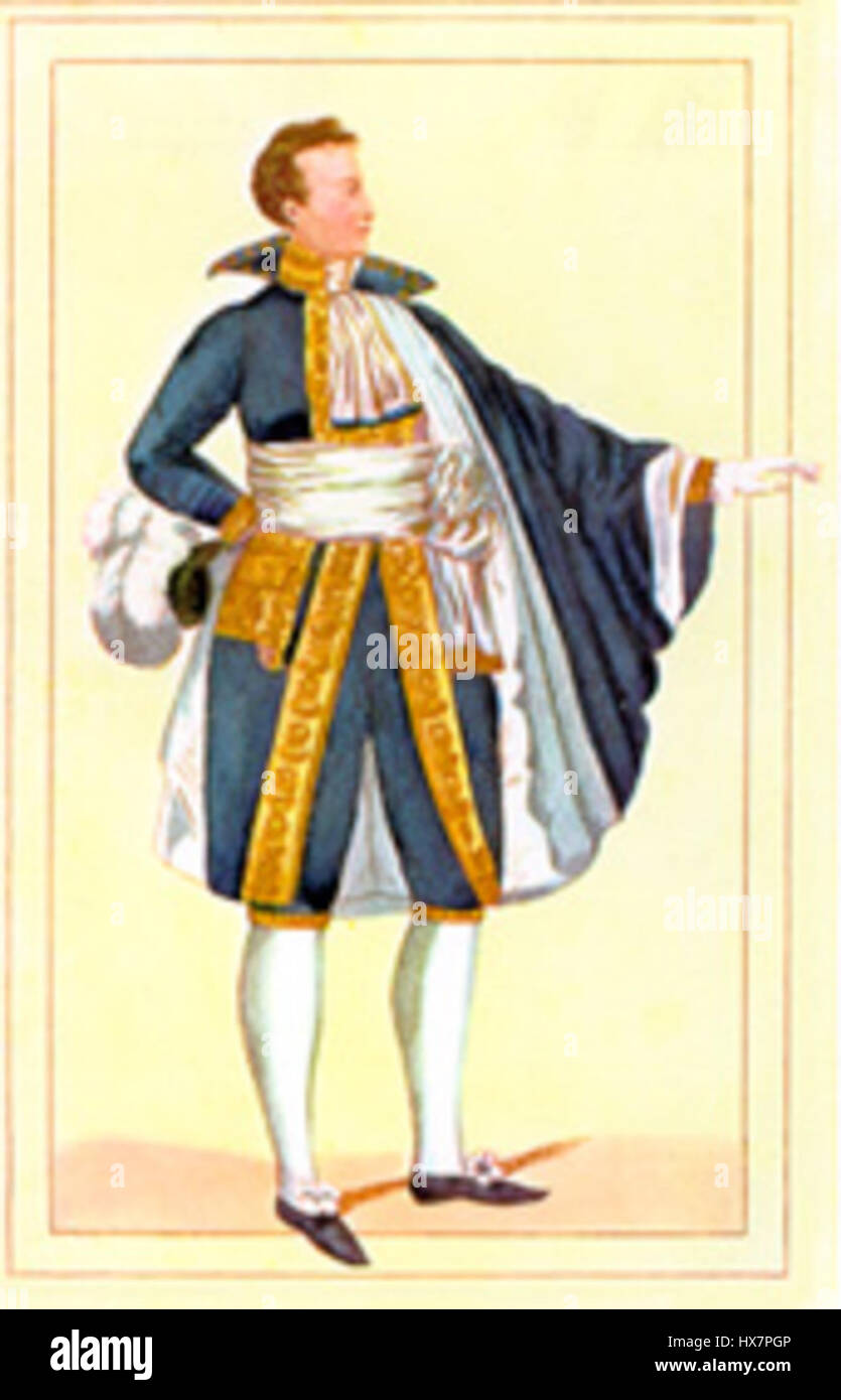 "Costume de scénateur" si riferisce al costume teatrale indossato da un senatore durante il primo Impero francese. Questi costumi riflettevano lo stile e lo status delle figure politiche francesi all'inizio del XIX secolo, sottolineando il design regale ed elaborato. Foto Stock