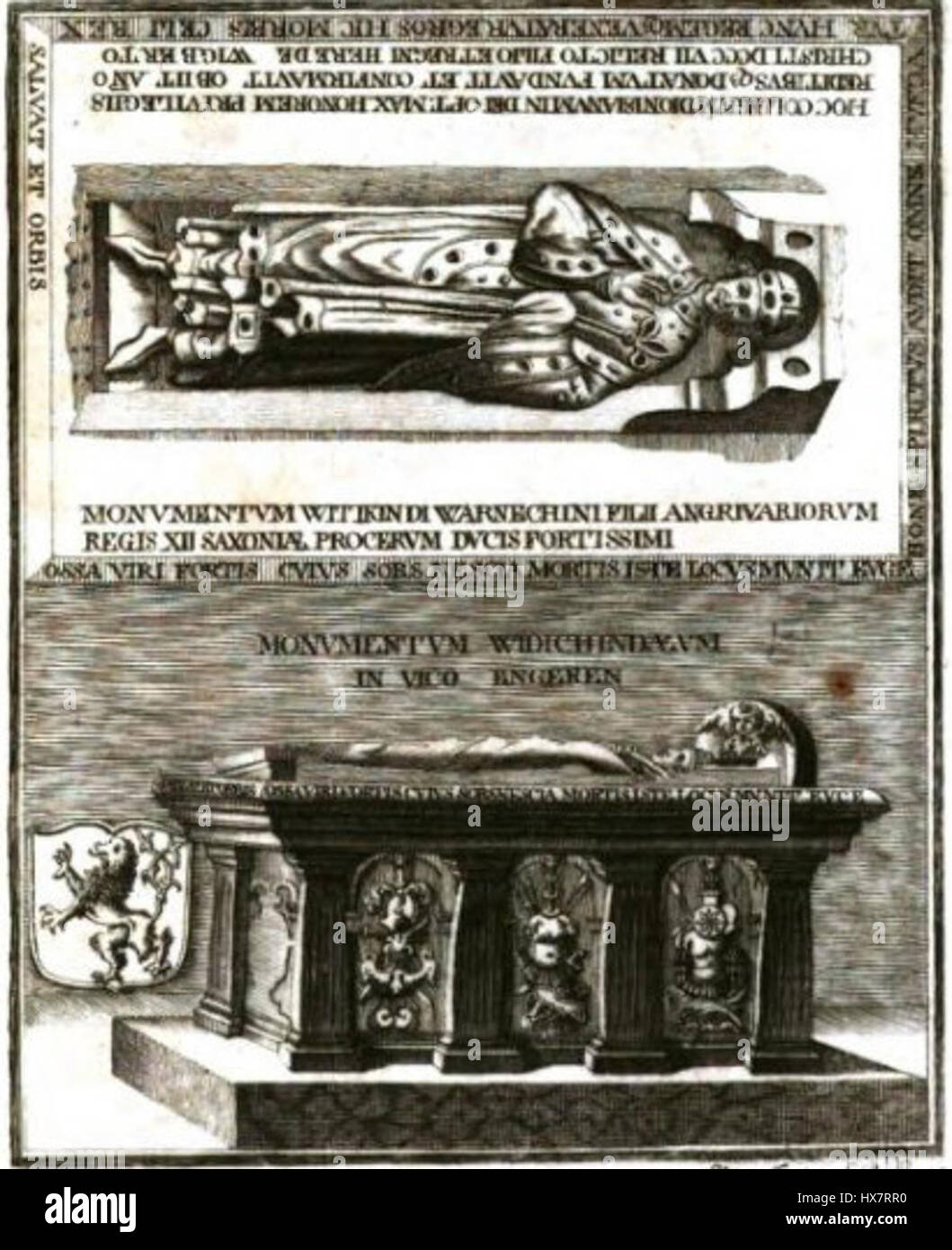 "Monumentum" è un termine latino che significa monumento, spesso usato per riferirsi a strutture grandi e durature che commemorano eventi o singoli individui. Questa opera d'arte cattura l'essenza della memoria storica attraverso l'architettura monumentale. Foto Stock