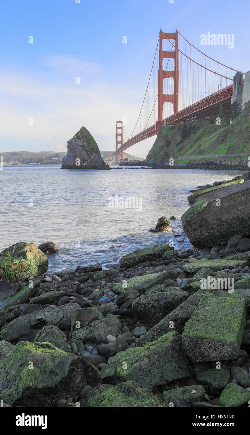 Il Golden Gate Bridge da Fort Baker. Foto Stock