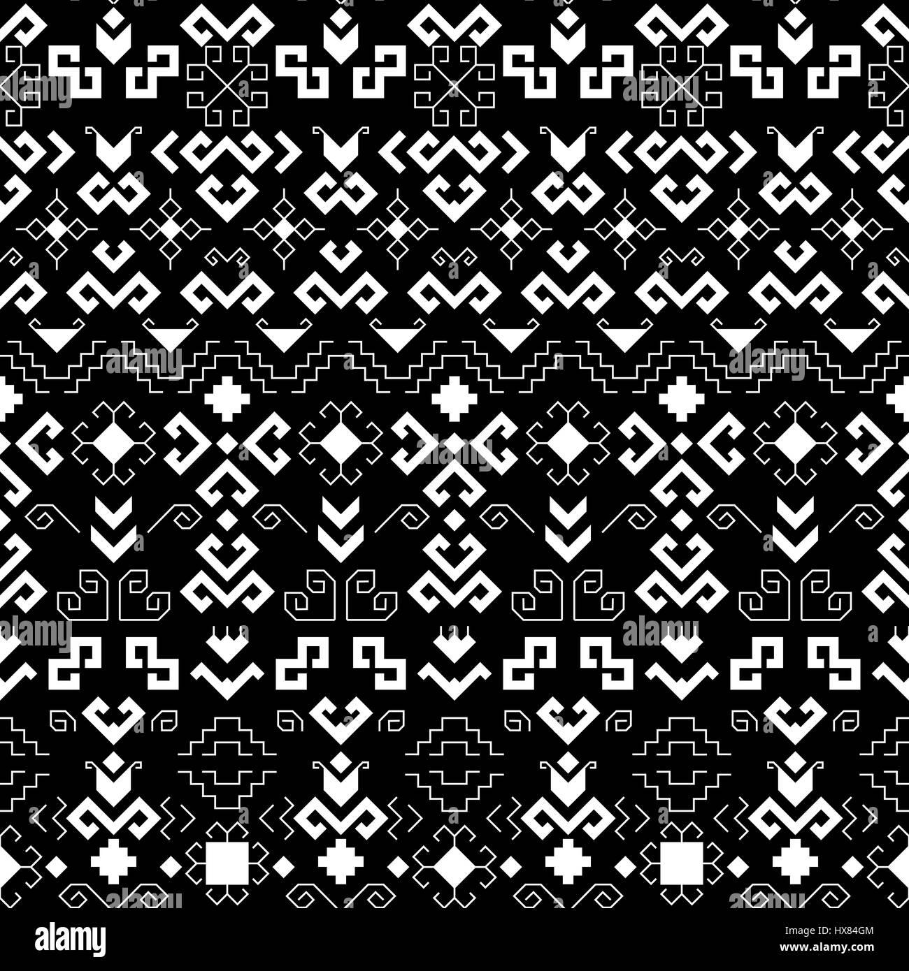 Geometrica pattern senza soluzione di continuità con gli elementi tradizionali della cultura di Chuvash. In bianco e nero modello etnico. Illustrazione Vettoriale Illustrazione Vettoriale