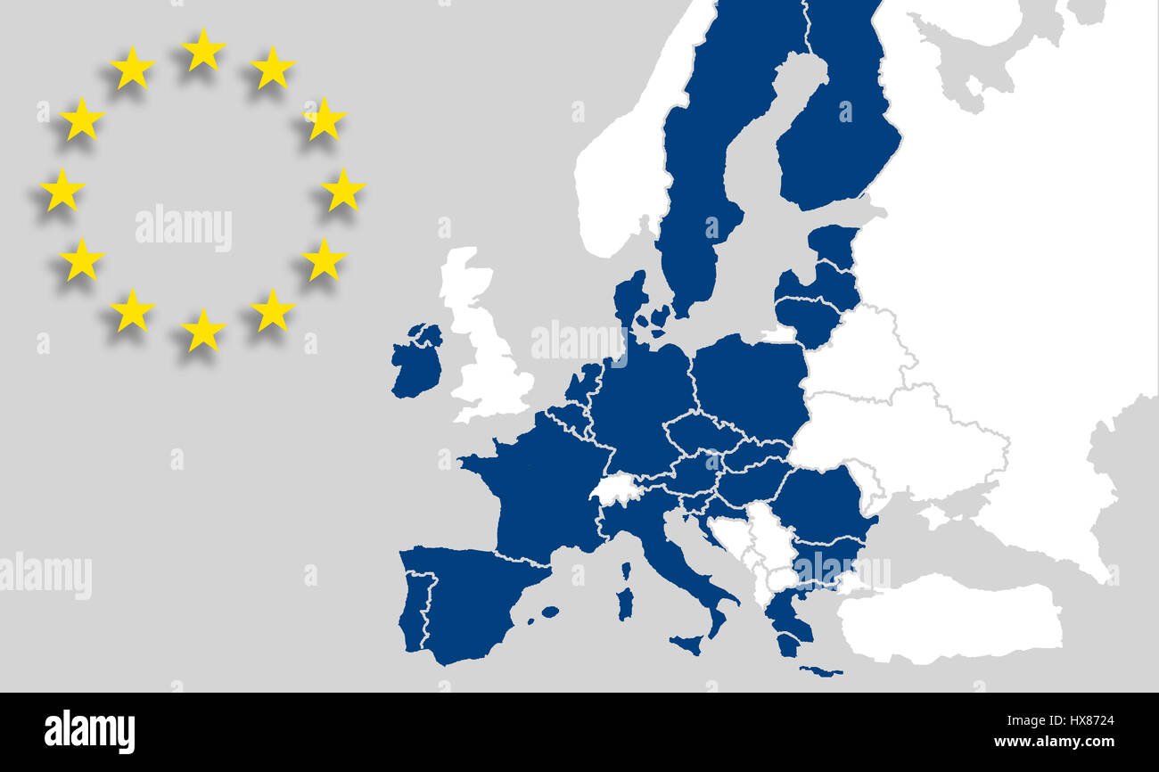 Mappa UE Unione europea - paesi e frontiere - segno dell'ue stelle - Brexit Foto Stock