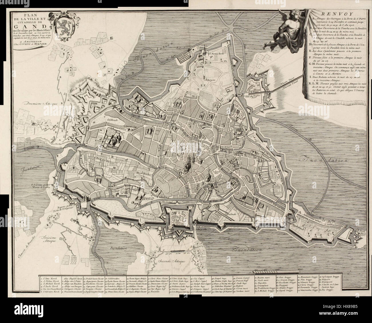 Mappa di Gand da conciliaboli e Mortier, 1740 Foto Stock