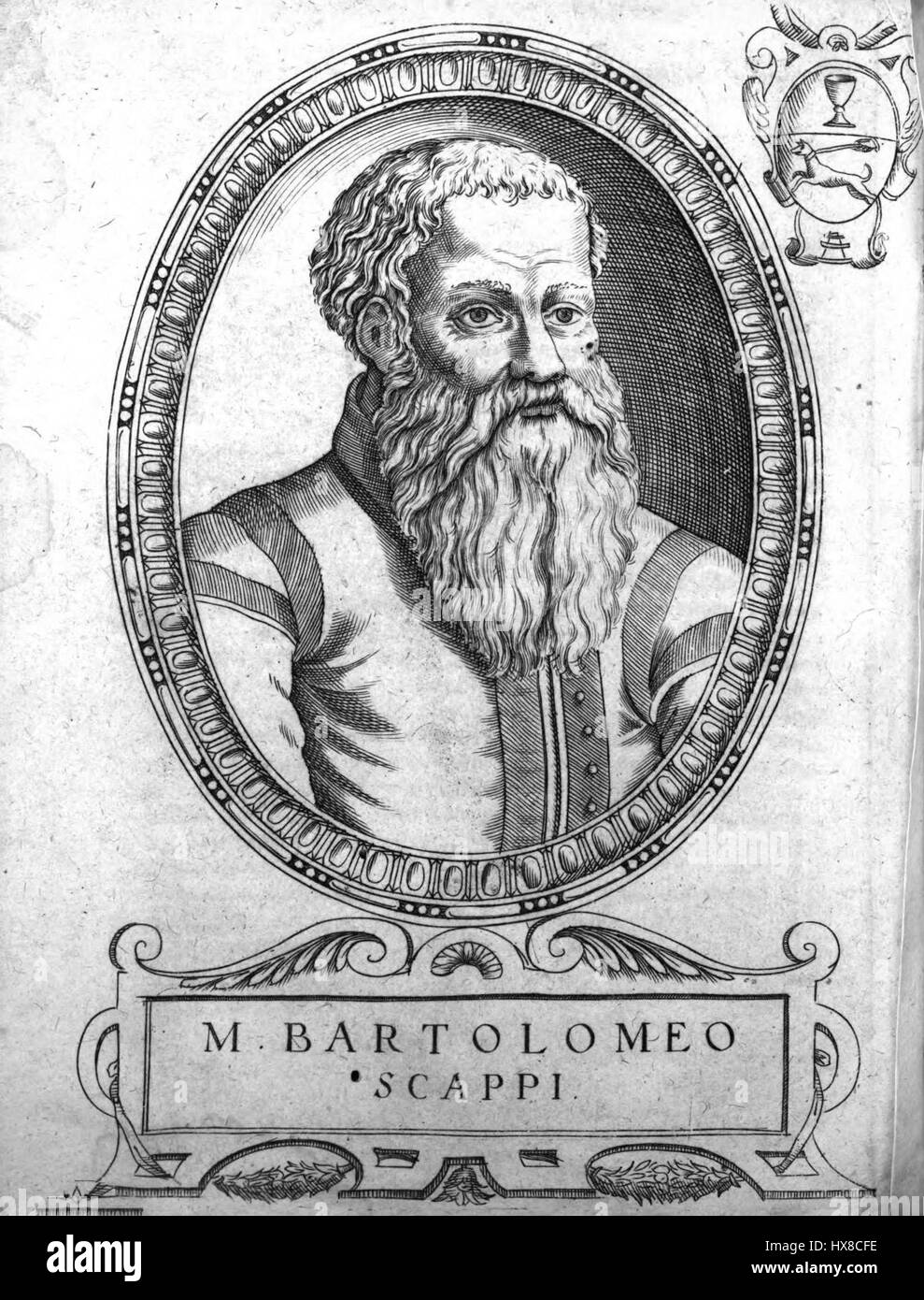 Bartolomeo Scappi, uno chef del Rinascimento italiano, è stato l'autore di "Opera dell'arte del cucinare", un dettagliato libro di cucina che offre informazioni sulla cucina rinascimentale. Il lavoro di Scappi è considerato un testo chiave nella storia delle arti culinarie Foto Stock