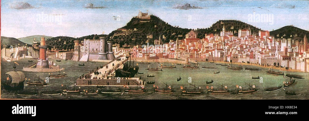 La Tavola Strozzi Napoli è un dipinto rinascimentale con scene della mitologia classica. L'opera riflette l'interesse del periodo per i temi mitologici e offre una vivida rappresentazione di antichi dei e leggende attraverso la lente degli stili artistici rinascimentali. Foto Stock