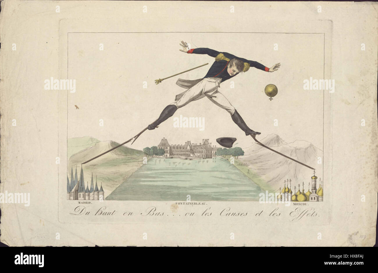 La frase "al piano superiore, al piano inferiore" si riferisce alle complesse dinamiche sociali durante il regno di Napoleone, dove la classe superiore e i servitori svolgevano ruoli distinti nella vita quotidiana. Questa rappresentazione mette in evidenza il contrasto tra l'aristocrazia e la classe operaia. Foto Stock