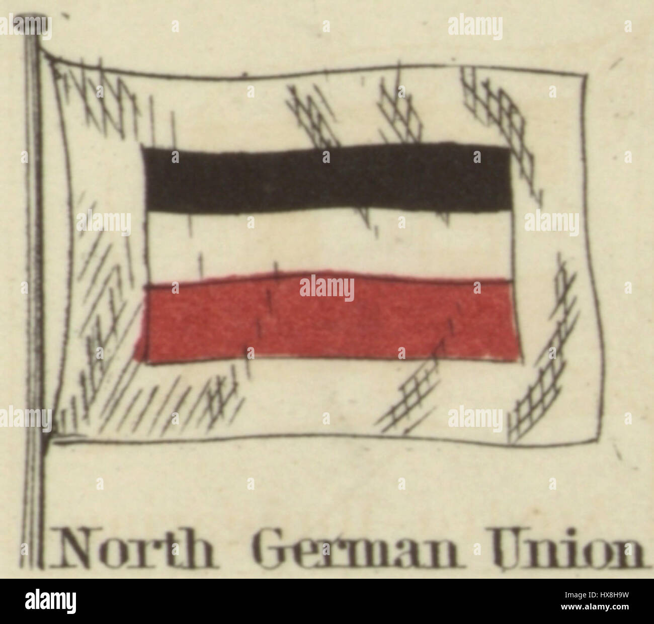 "Signals for Pilots" del 1868 dalle carte di Johnson emblemi nazionali dell'Unione della Germania del Nord. La carta forniva segnali e simboli di navigazione cruciali utilizzati da piloti e marinai, offrendo una visione della storia e della navigazione marittima. Foto Stock