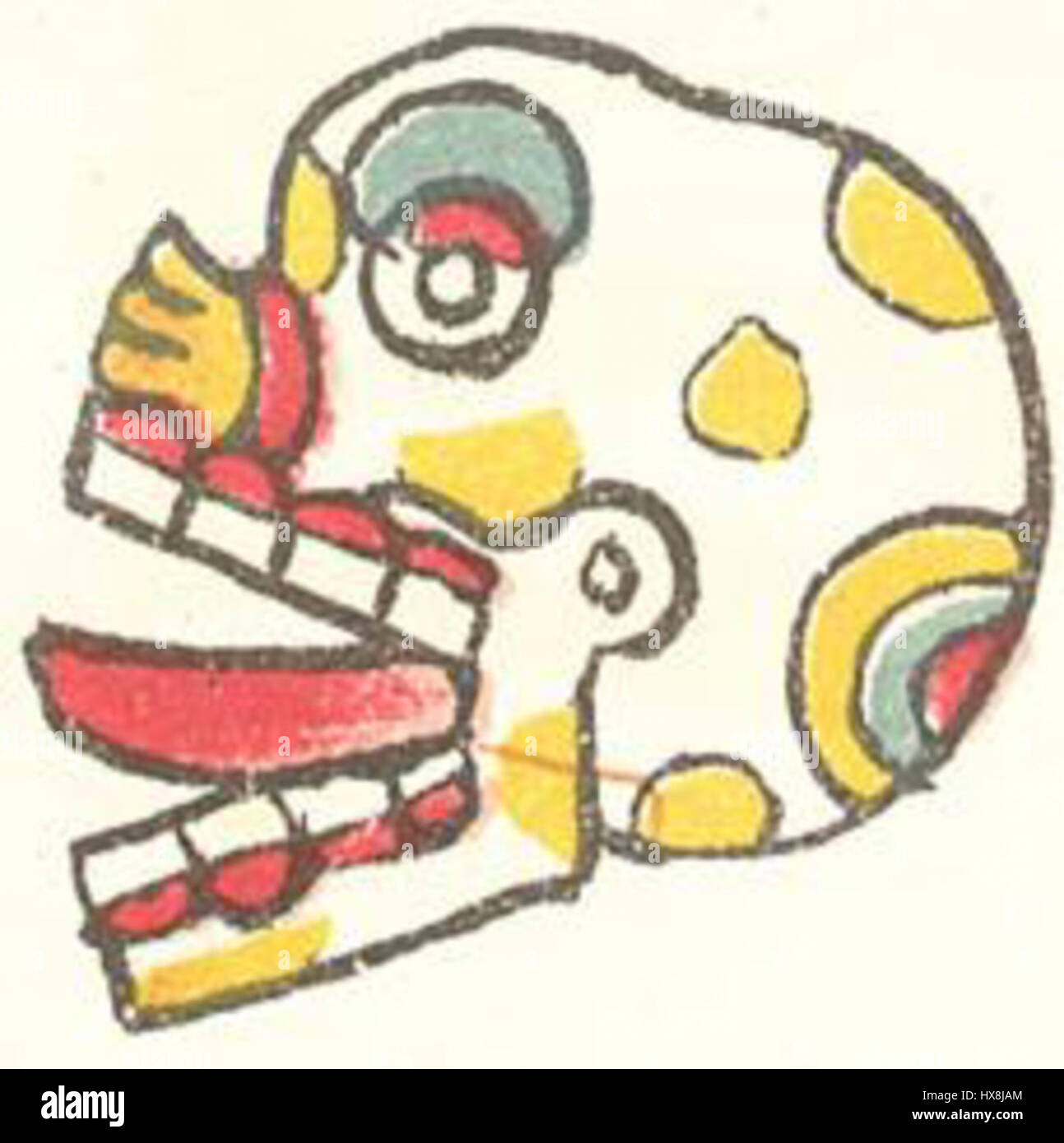 Miquiztli, nella cultura azteca, rappresenta la morte o la personificazione della morte. È un simbolo importante nella religione azteca, spesso associato al mondo sotterraneo e al ciclo della vita e della morte. Foto Stock