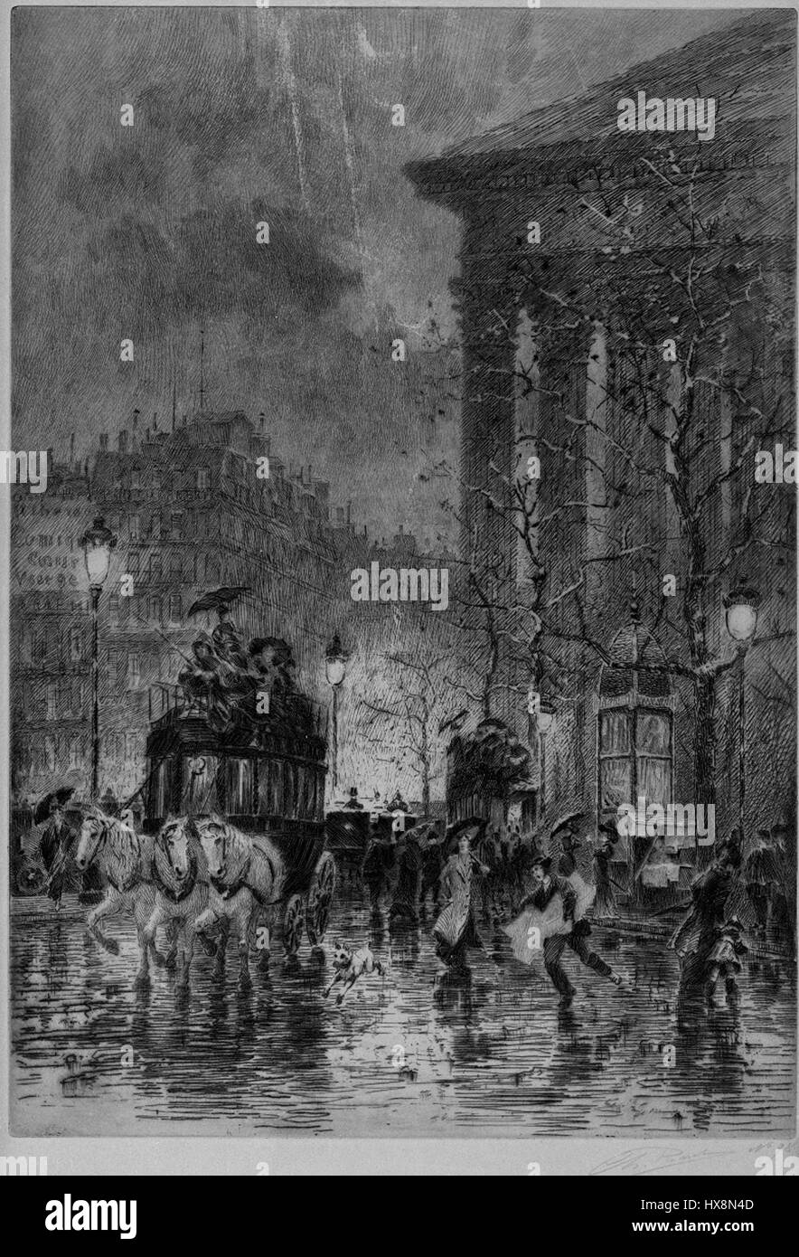 Place de la Madeleine è una piazza importante situata nell'8° arrondissement di Parigi, in Francia. È sede della Chiesa della Madeleine, un monumento neoclassico costruito per assomigliare a un tempio greco. L'area è un centro per lo shopping, i ristoranti e gli eventi culturali, attirando sia la gente del posto che i turisti. Foto Stock