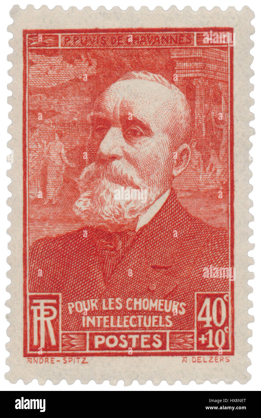 Il francobollo francese del 1939 di WIKITIMBRES. FR raffigura simboli storici e culturali della Francia durante un periodo turbolento. Il francobollo riflette l'estetica del design e i temi bellici dell'epoca, offrendo uno sguardo sulla storia postale francese e sul design di quel tempo. Foto Stock