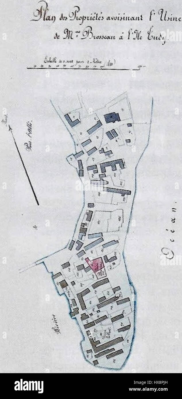 Questo piano catastale del 1880 mostra dettagliatamente la proprietà terriera e le divisioni immobiliari nella regione, fornendo un prezioso resoconto storico della distribuzione delle proprietà. La mappa evidenzia la topografia e le infrastrutture dell'area, offrendo una visione dell'uso e dello sviluppo del territorio durante la fine del XIX secolo. Foto Stock