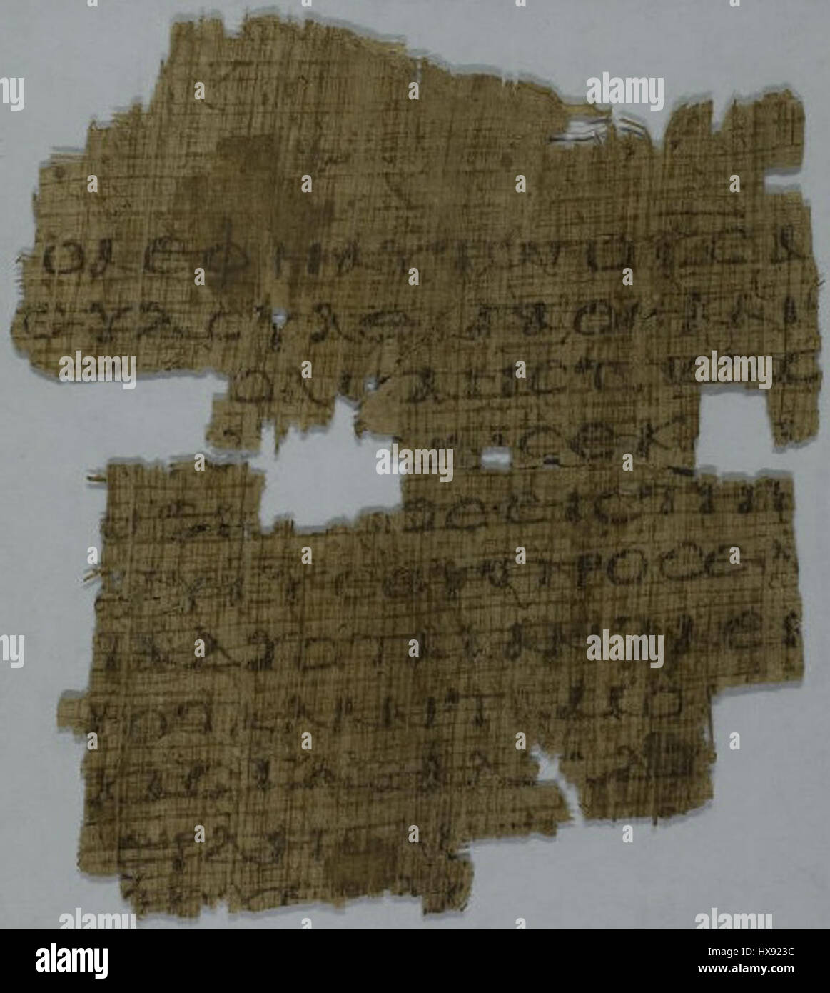 Il Papiro 35 nella Biblioteca Laurenziana contiene un manoscritto del Vangelo di Matteo, con versi 25:12, 15:20 e 23 sul verso. Il papiro è un importante testo cristiano. Foto Stock