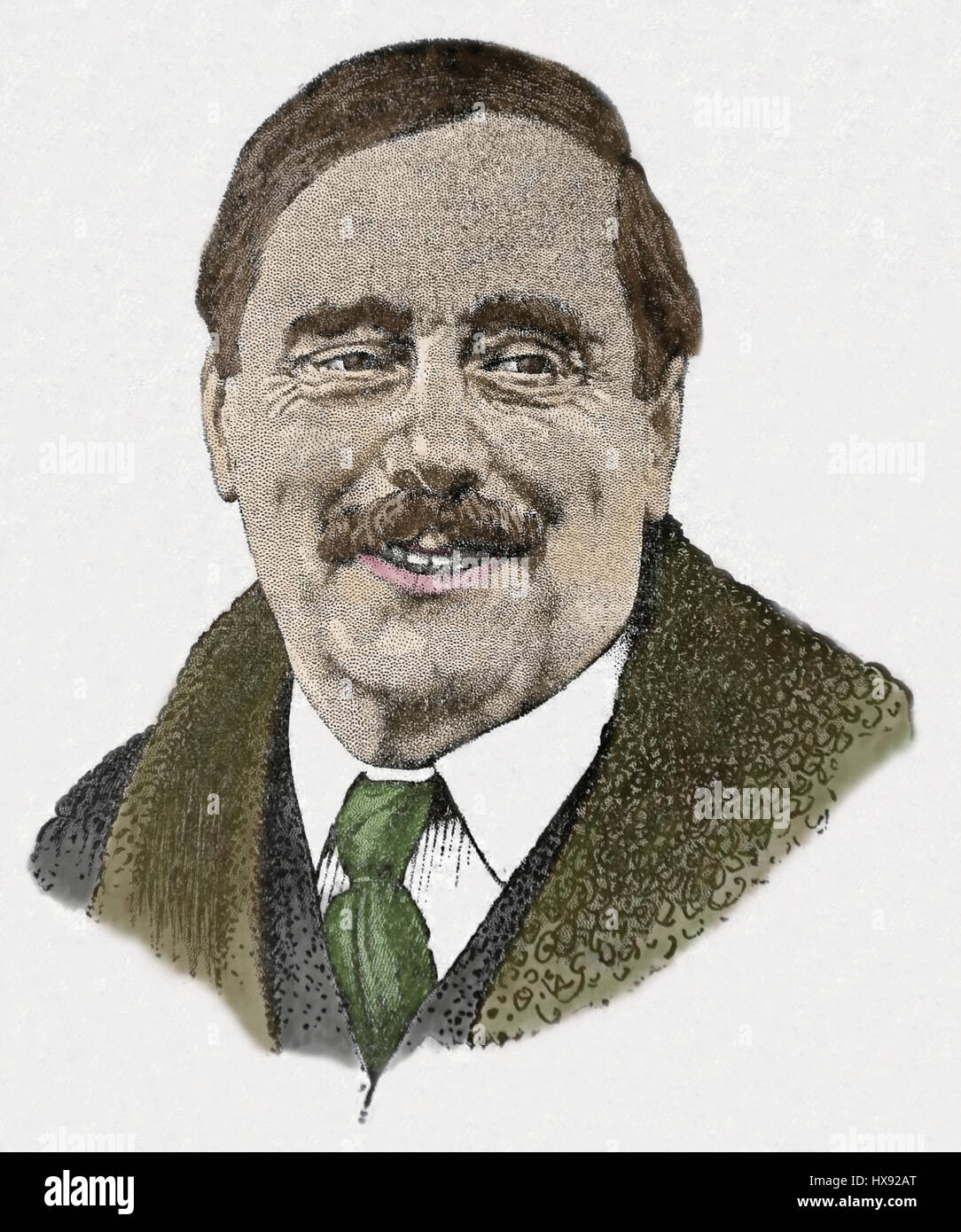 H. G. Wells. Herbert George Wells (1866-1946) xix secolo ventesimo C. scrittore inglese. Scrittore di fiction. Incisione, successiva colorazione. Foto Stock