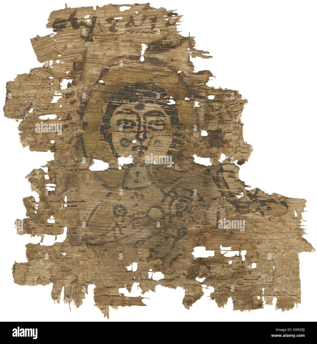 Papiro PSI 1574 è un antico documento egizio che mostra una raffigurazione dei lattani della Madonna, o della Madonna infermieristica. Questa immagine collega l'iconografia paleocristiana con l'arte egiziana antica, mescolando due tradizioni distinte in un unico manufatto storico. Foto Stock