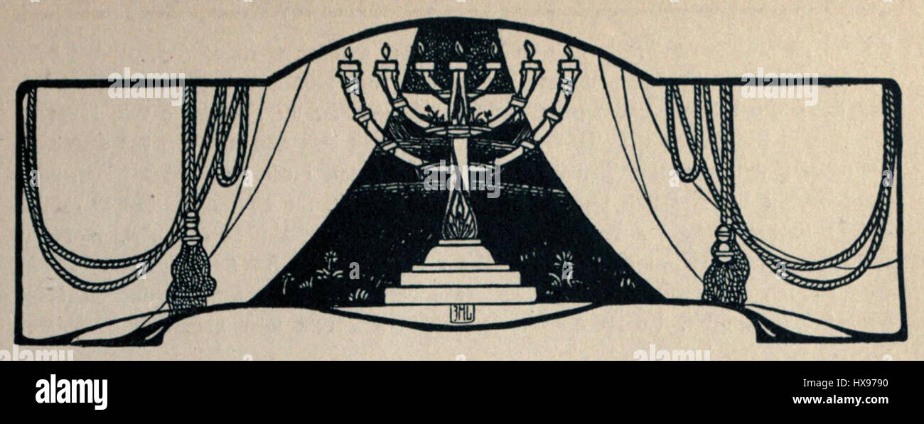 Una Menorah Vignette è una piccola rappresentazione artistica o illustrazione della menorah ebraica, spesso usata in contesti religiosi o culturali, che simboleggia la fede e il patrimonio ebraici. Foto Stock