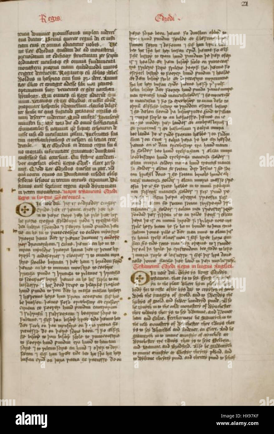 Volontà del re Eadred BL ADD MS 82931, f. 22r Foto Stock