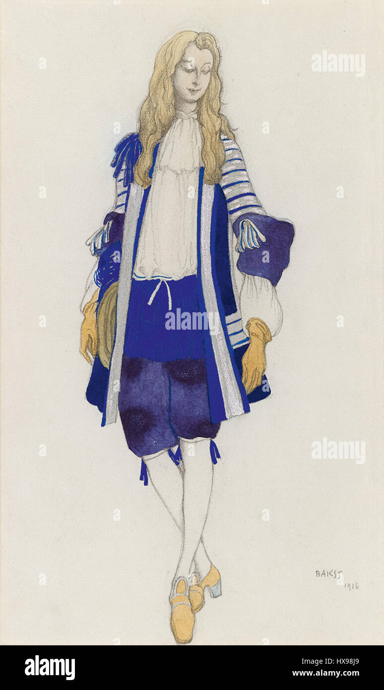 Un costume disegnato da Léon Bakst per "la bella addormentata", creato nel 1957. L'opera d'arte mostra gli intricati e fantastici costumi progettati per la produzione del balletto, sottolineando lo stile distintivo di Bakst. Foto Stock