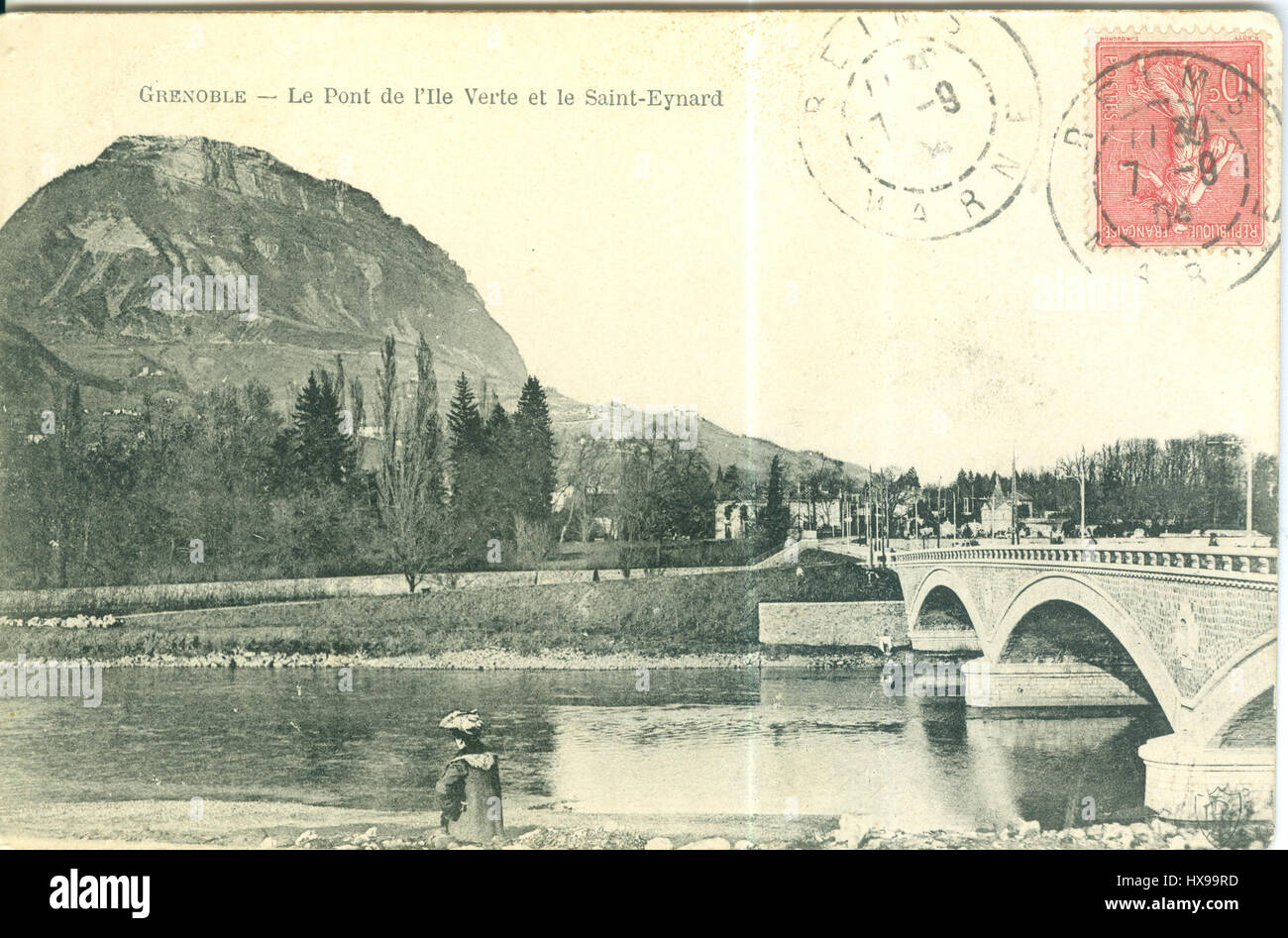 Eseguire la scansione d'une carte postale de 1904 C3A0 Grenoble Foto Stock