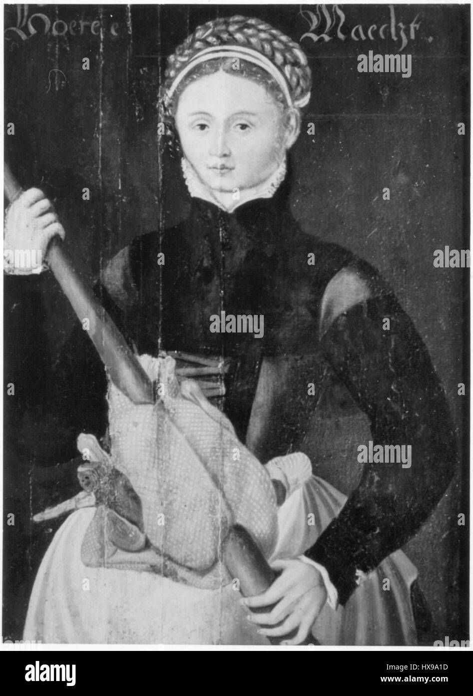 *Meisje uit Goeree* è un dipinto storico che raffigura una giovane donna della regione di Goeree, vestita con il tradizionale costume regionale. Un tempo era ospitato nel *Nederlands Openluchtmuseum* ma è stato distrutto nel 1944. Foto Stock