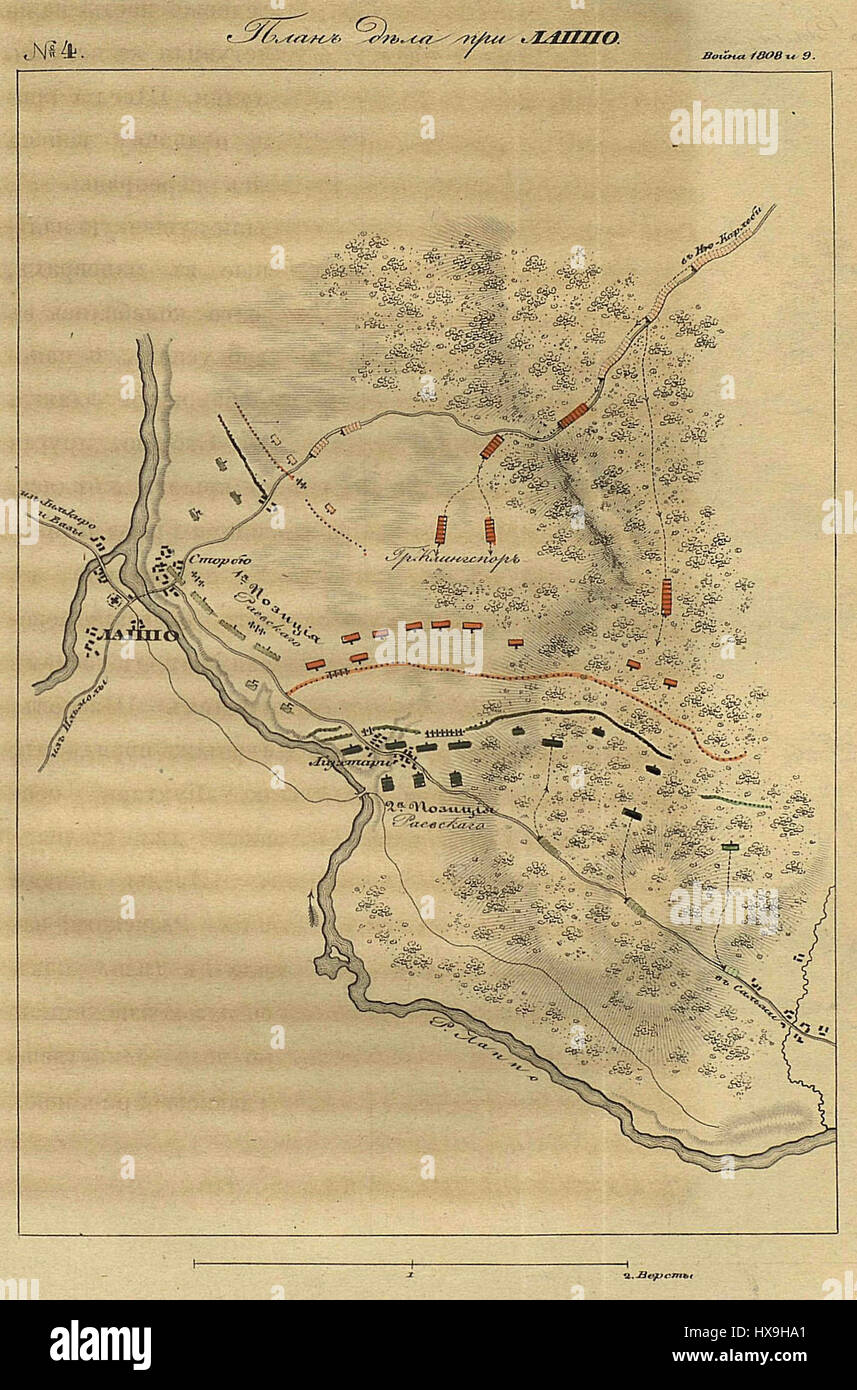 Mappa della Battaglia di Lapua (lingua russa) Foto Stock