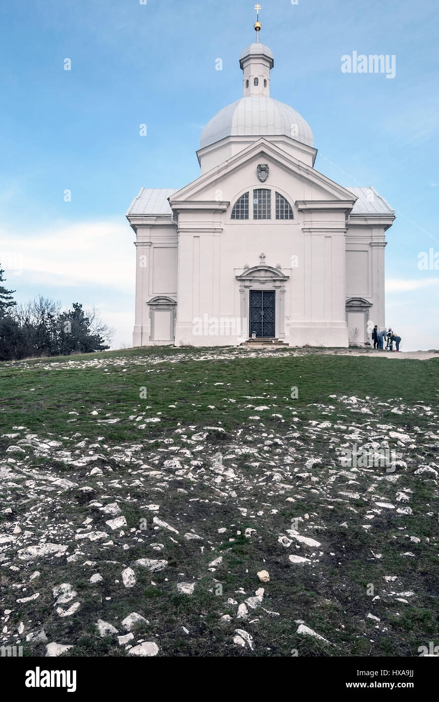 Kaple sv. sebastiana cappella di svaty kopecek collina sopra la città di Mikulov palava in montagna in Moravia del sud Foto Stock